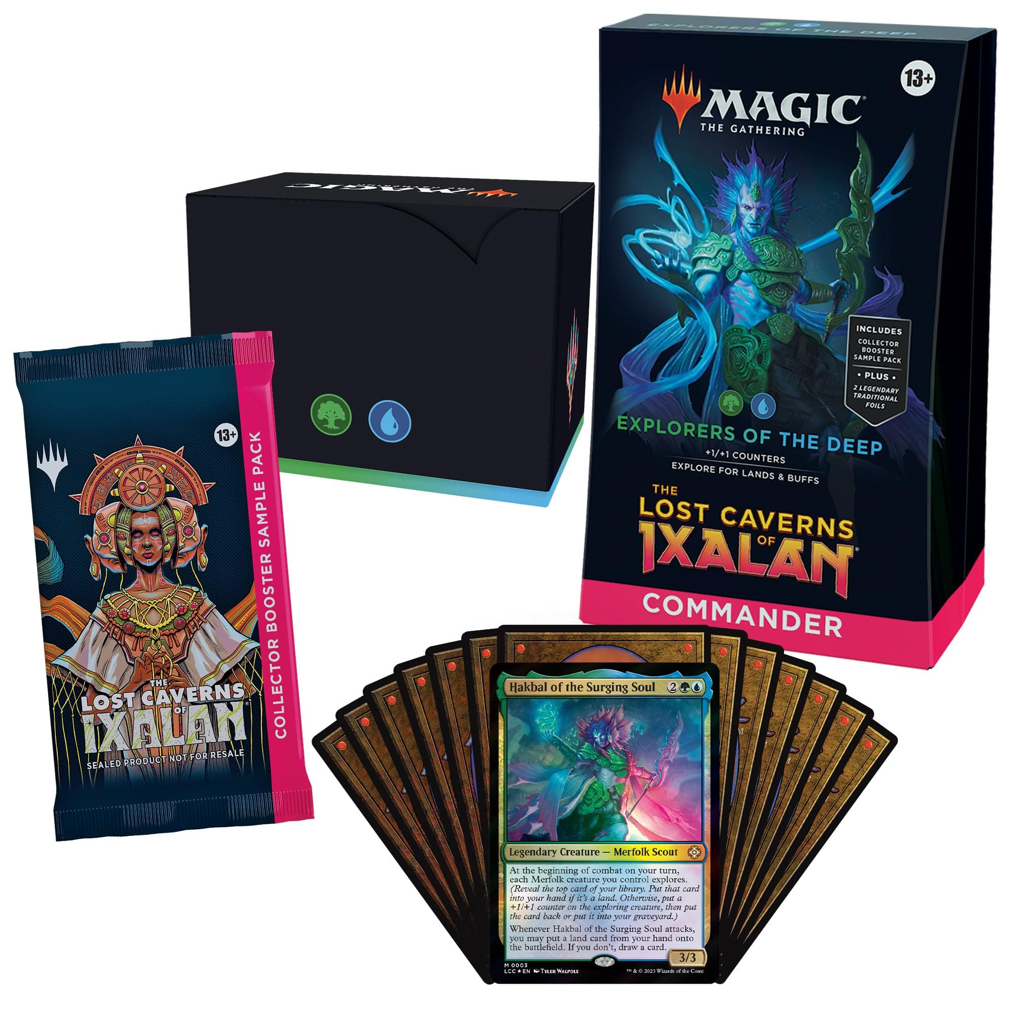 Magic: The Gathering The Lost Caverns of Ixalan Commander Deck - Explorers of The Deep (100-Card Deck, 2-Card Collector Booster Sample Pack + Accessories)