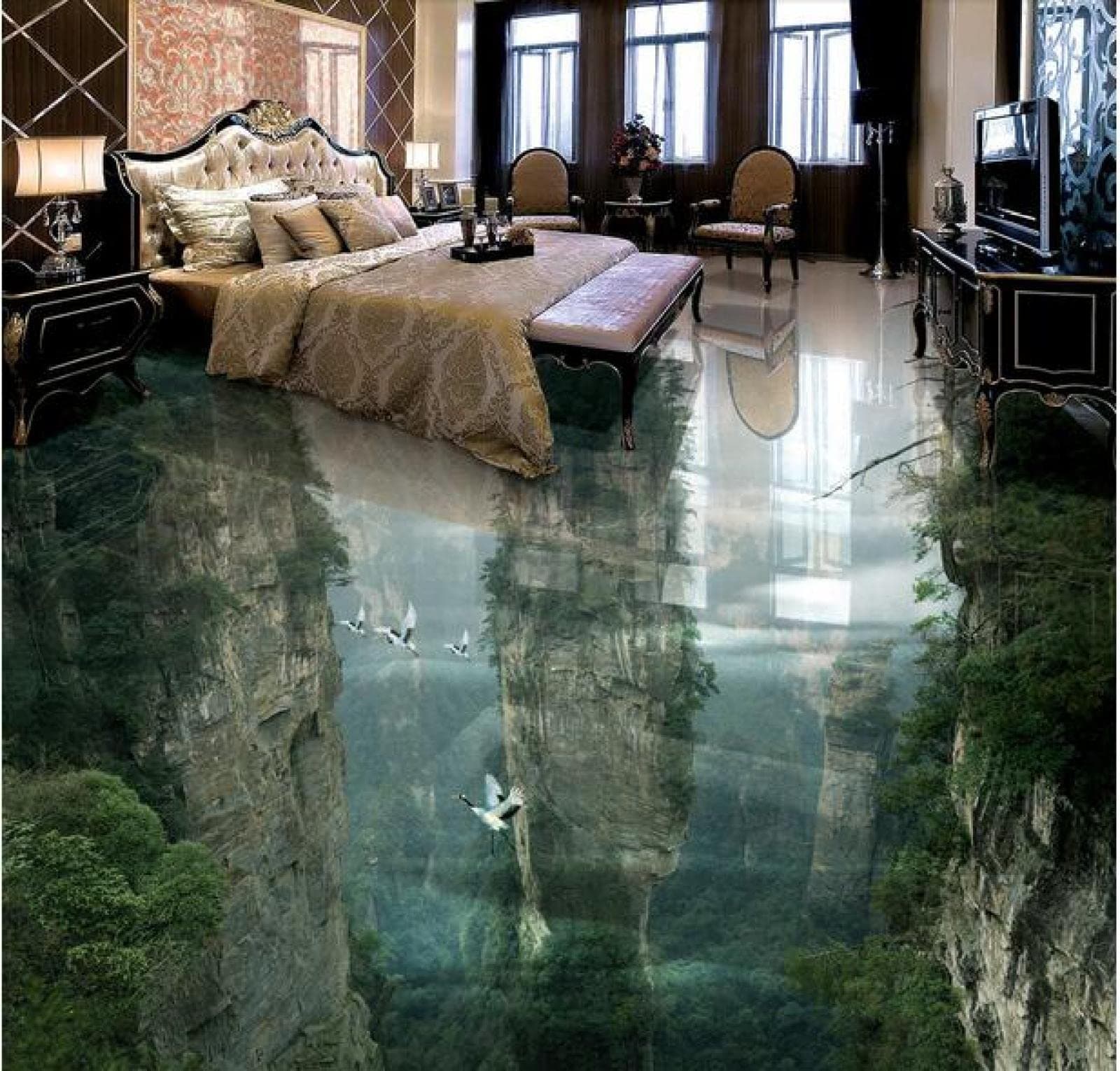 Wall Mural Wallpaper 47 x 32 inch (Width x Height) Custom Photo 3D Flooring Mural self - Adhesion Picture Wall Sticker Fairyland Peak Cliff Painting 3D Room murals Wallpaper