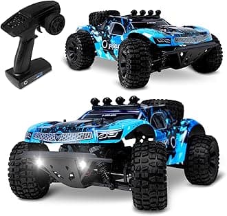 X-Hooligan Remote Control Car with 2 Batteries Monster Truck RC Speed up to 35km/h Range up to 100meters 4x4 traction 40 Minutes without charging Oil-Spring suspension USB Lights Solid body