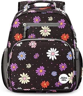 mibasies Kids Backpack for Girls: Girls Backpack 5-8 - Kindergarten Elementary School Bookbag for Girl - Cartoon Daisy Black