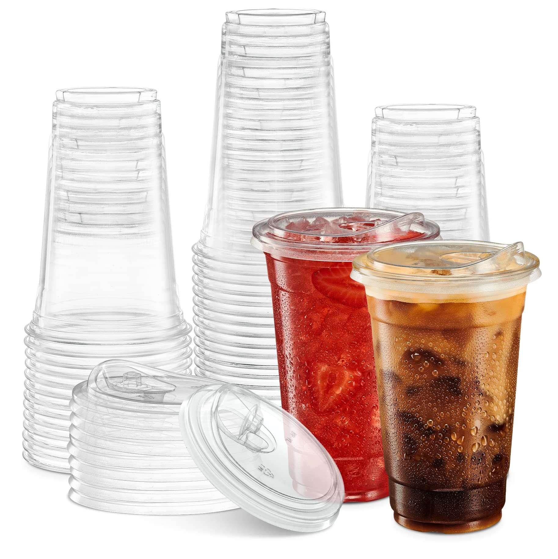 20 oz. Clear Cups with Straw less Sip-Lids, PET Crystal Clear Disposable 20 oz Plastic Coffee Cups with Lids [50 Sets]