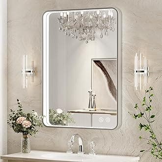 LED Bathroom Mirror with Lights,24x32 Inch Brushed Silver Framed Lighted Vanity Mirror,Anti Fog Stepless Dimmable Wall Mounted(Horizontal/Vertical)