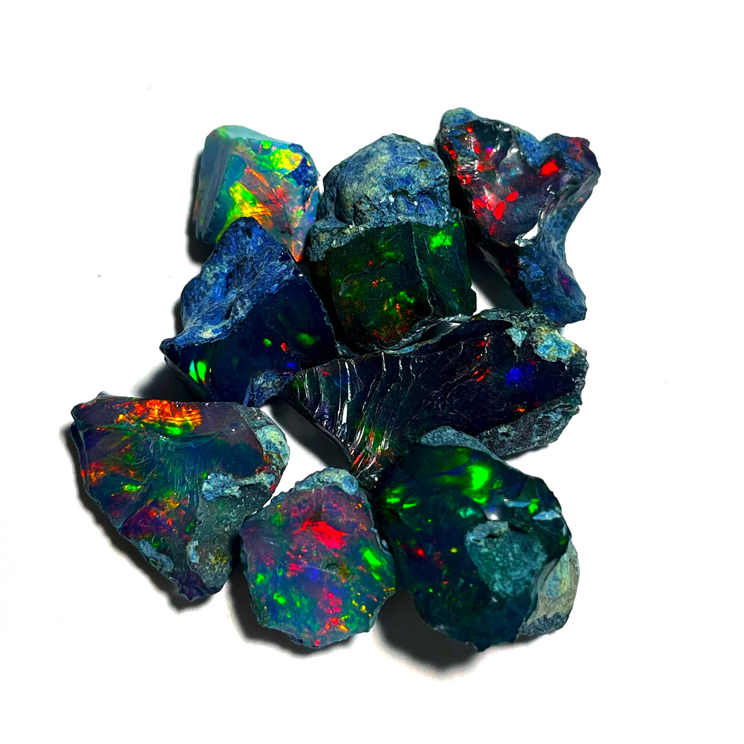Black Opal Rough 5 Pcs 7x10 mm AAA Quality Raw, Natural Ethiopian Gemstone, Welo Multi Fire, 7*10 mm