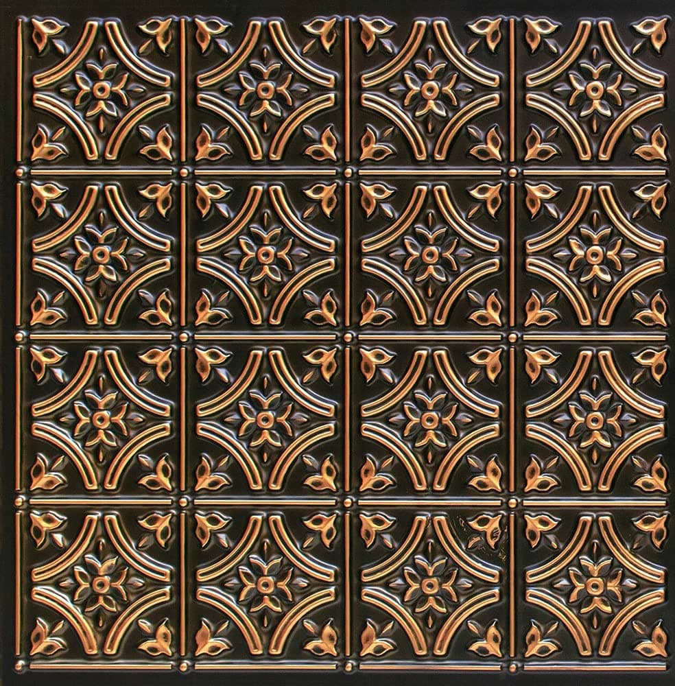 150 Gothic Reims PVC 2' x 2' Glue-up Ceiling Tile (Covers / 40 sq.ft), Antique Gold, 10 Piece