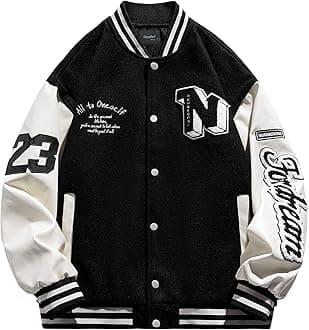CrazyfireMens Varsity Letterman Jackets: Vintage Streetwear Baseball Bomber Jacket for Men Women Casual Leather Sleeves Coat