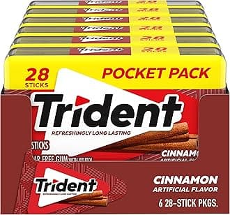 Trident Cinnamon Artificially Flavored Sugar Free Gum with Xylitol Pocket Pack, 28 Sticks, 6 Pack علكة ترايدنت بنكهة القرفة الخالية من السكر والمضاف إليها نكهة صناعية مع زيلتول في عبوة جيب