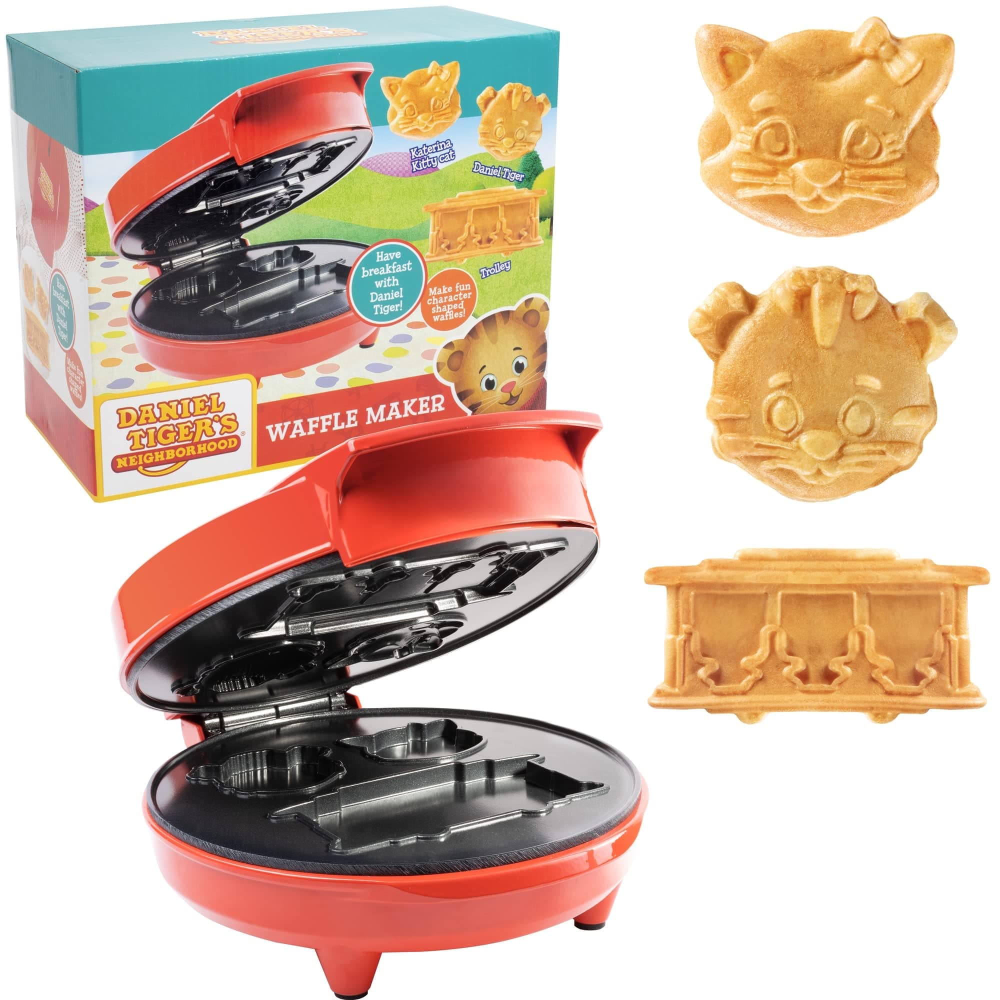 Daniel Tiger Waffle Maker Iron - Electric Nonstick Waffler Featuring 3D Character Shaped Waffles or Pancakes of Daniel Tiger, Caterina Kitty Cat & the Trolley - Make Breakfast Fun for Kids and Adults