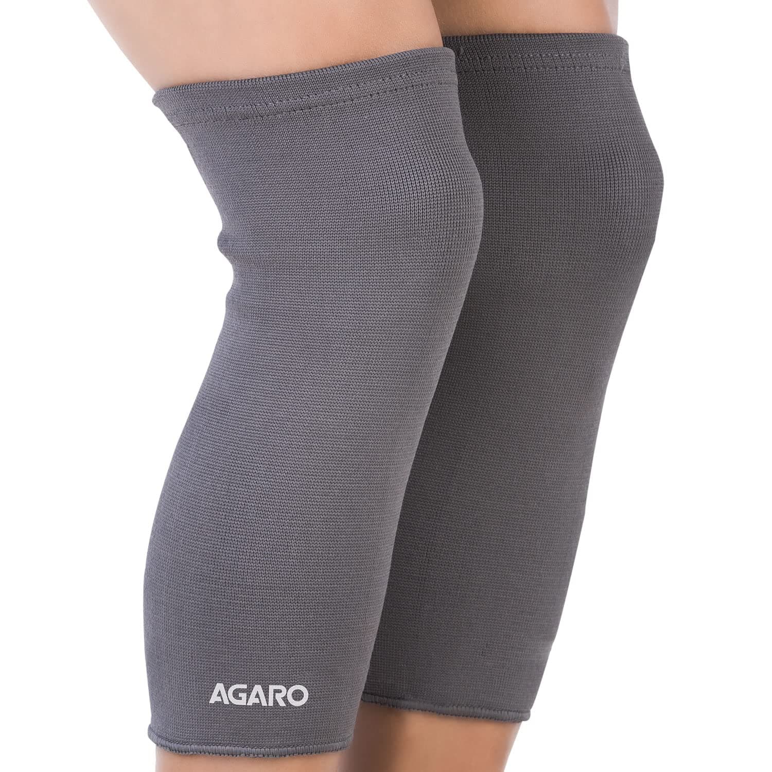 AGARO Stretchable Knee Support, Breathable Fabric, Uniform Compression, Relieves Muscle Pain, Joint Pain, Injury Recovery, For Workout, Running, For Men & Women, Knee Cap, Large, Grey, Pack of 2
