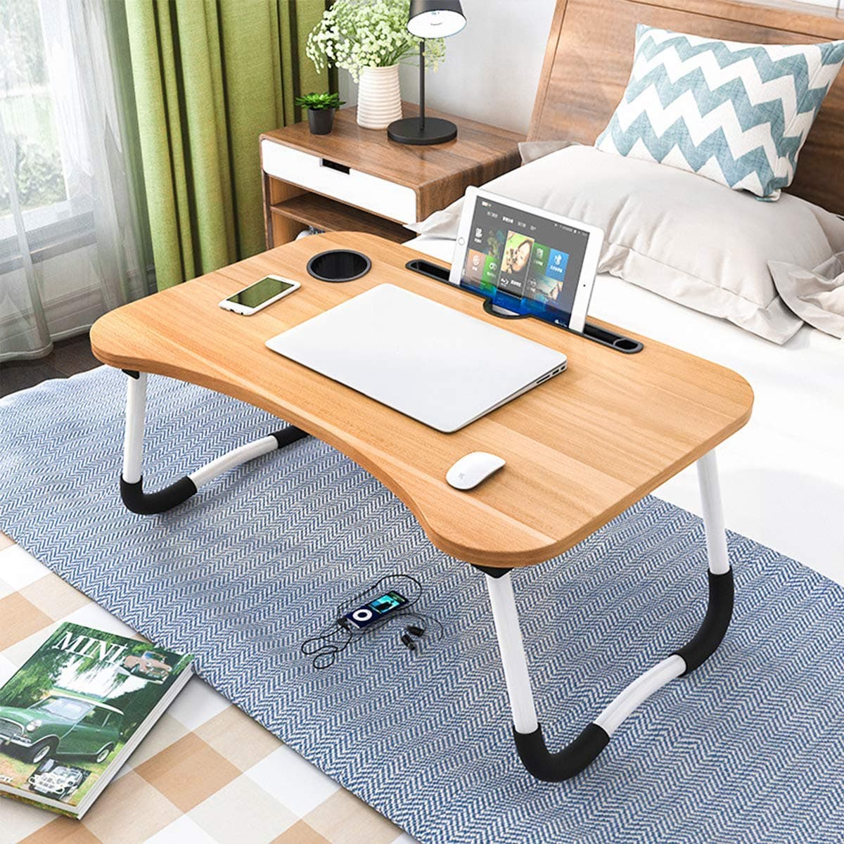 Phyllia Laptop Bed Table Tray, Portable Lap Desk Stand, Multifunction Lap Tablet with Cup Holder Perfect for Eating Breakfast, Reading Book, Working,Watching Movie on Bed/Couch/Sofa/Floor