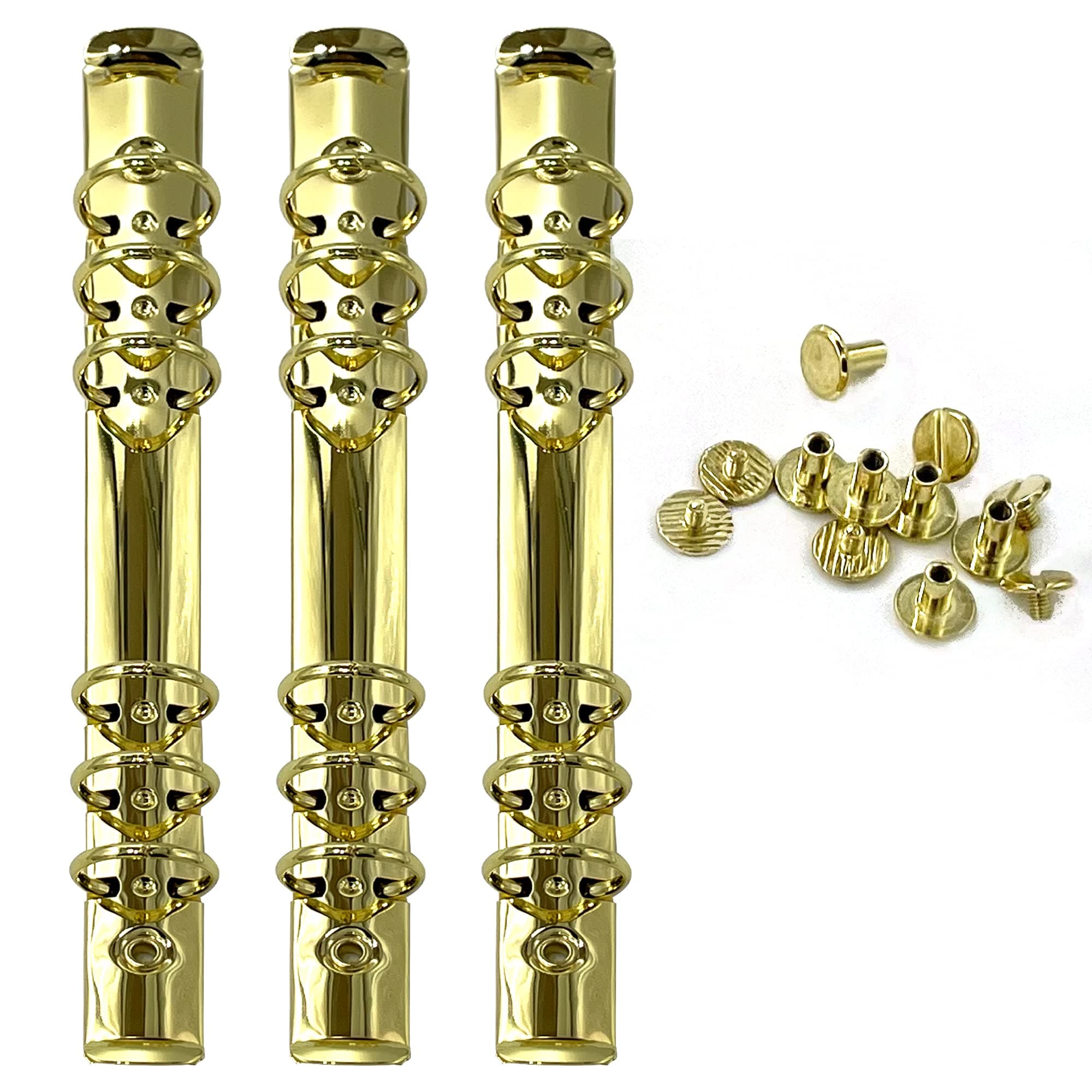 Performore 3 Pack of A5 Notebook Mechanism Replacement Kit, 20mm 6-Ring Metal Binder Mechanisms for Loose Leaf Notebook Planner Binding Accessories, Screws Included (Gold)