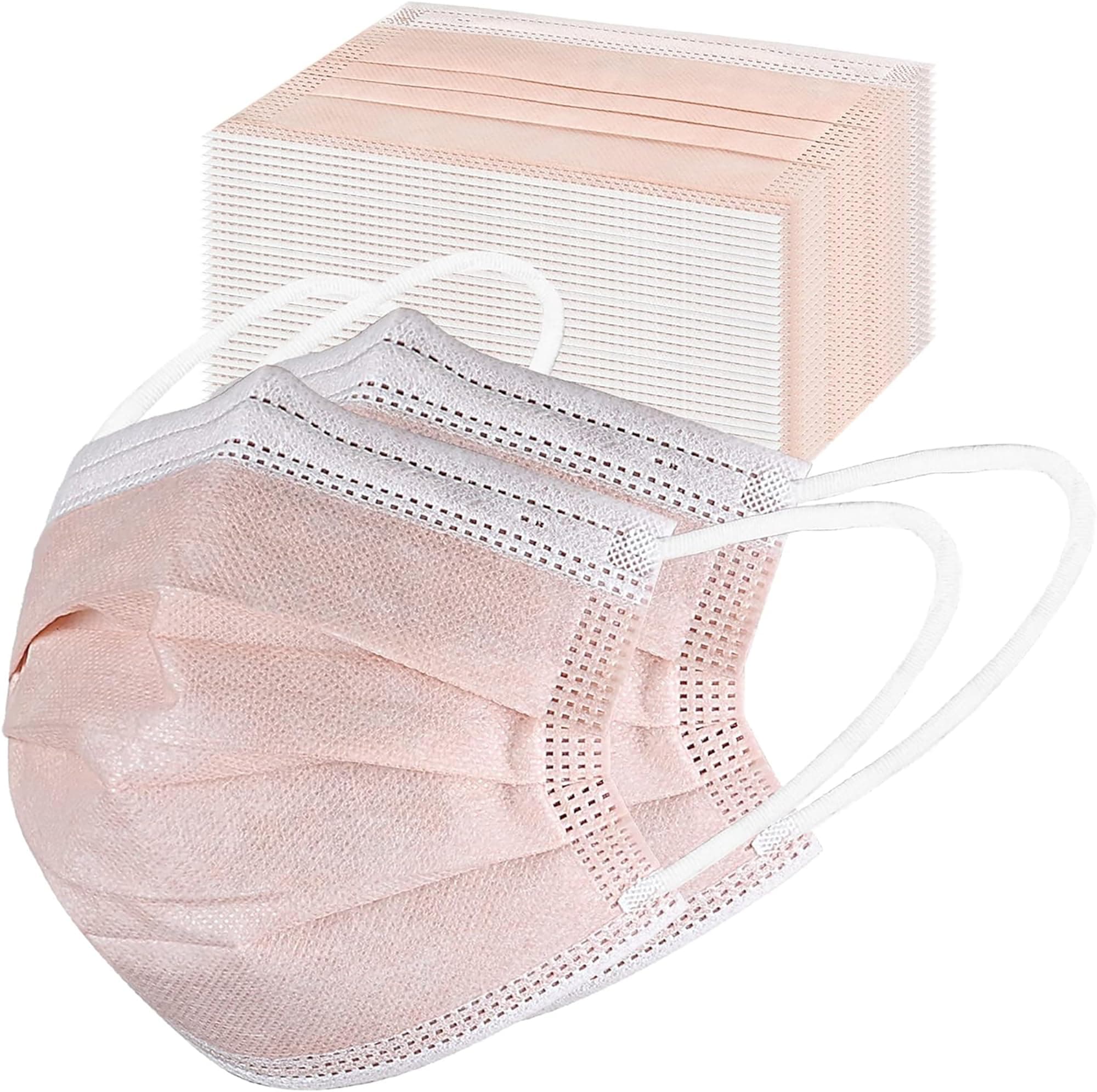 Disposable Face Masks 100Pcs, 3 Layer Protective Face Mask Blush Pink Face Masks