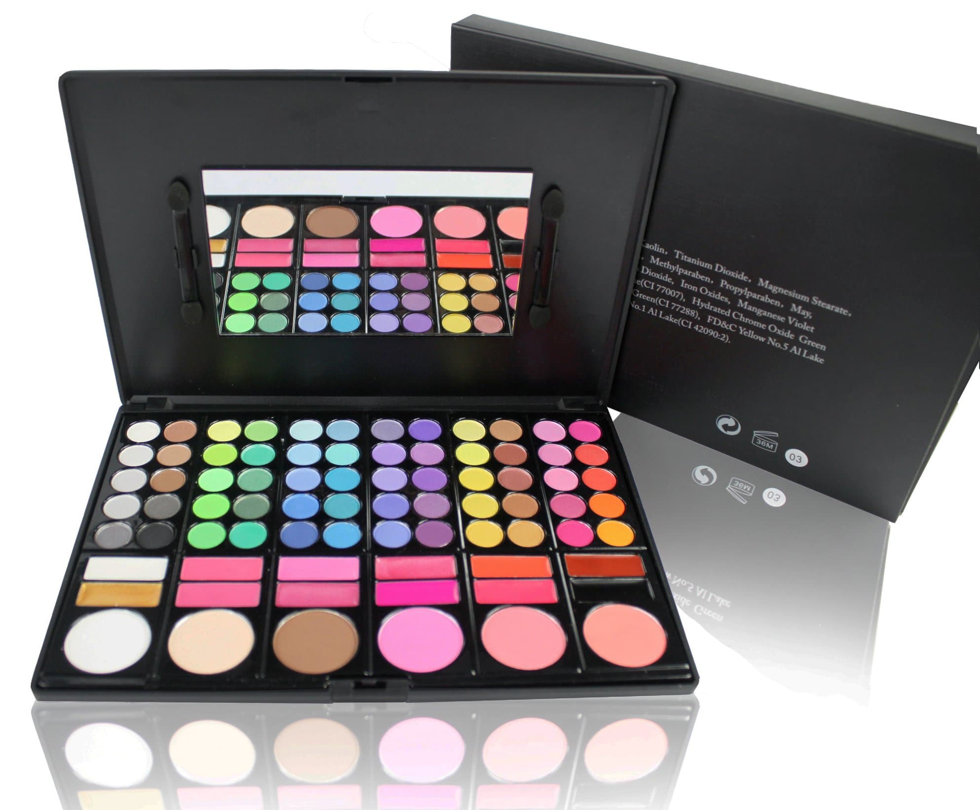 All in 1 Compact Makeup Palette in Slim Case with Built in Mirror and 2 Brushes