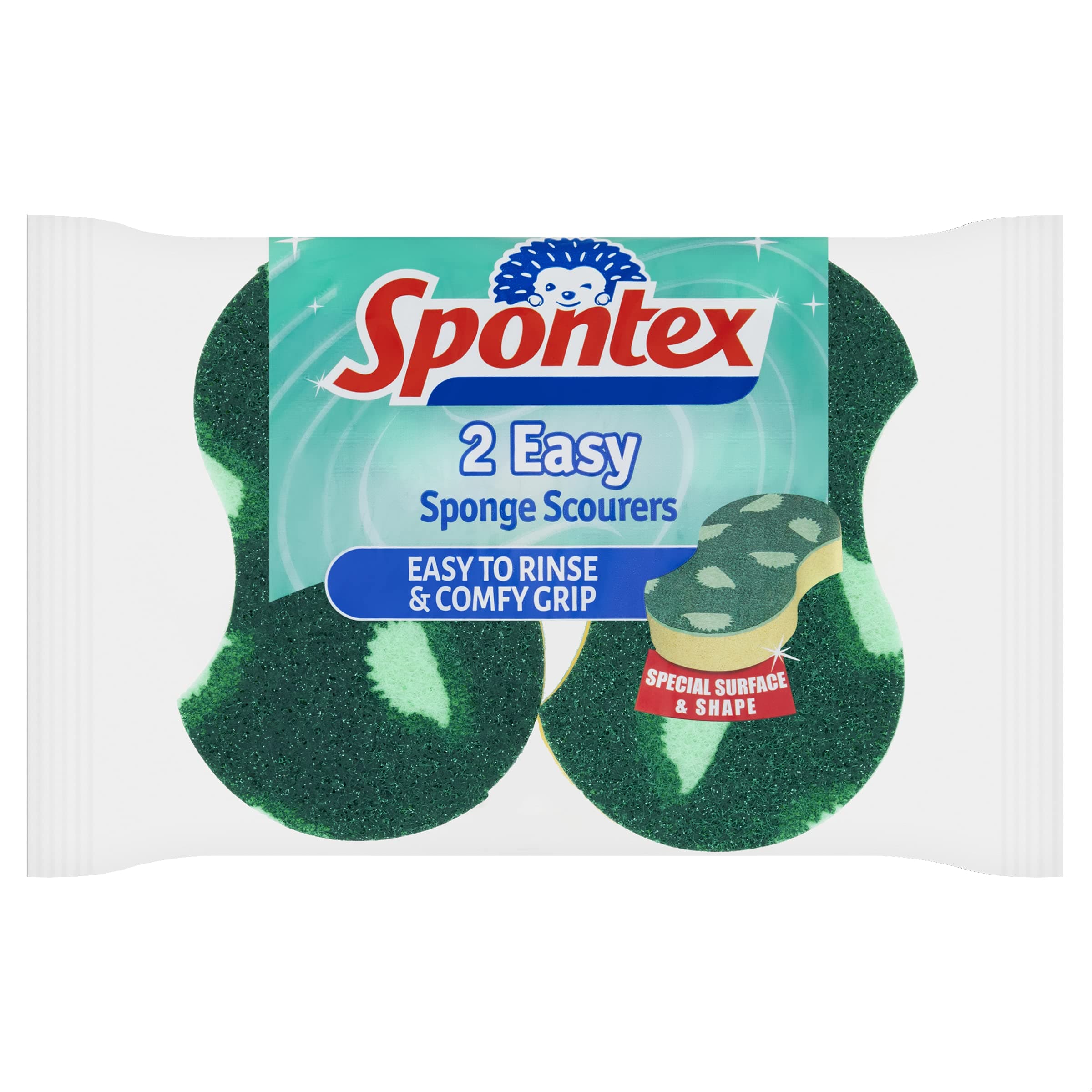 Spontex 2 Easy Sponge Scourers, Green and Yellow