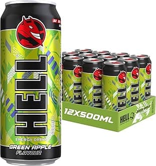 HELL Energy Drink Green Apple Flavour | 12 x 500ml Cans Multipack | 32mg/100ml Caffeine | Contains Vitamins B2 B3 B5 B6 B12 | Preservative Free | Vegan | Reduce Fatigue