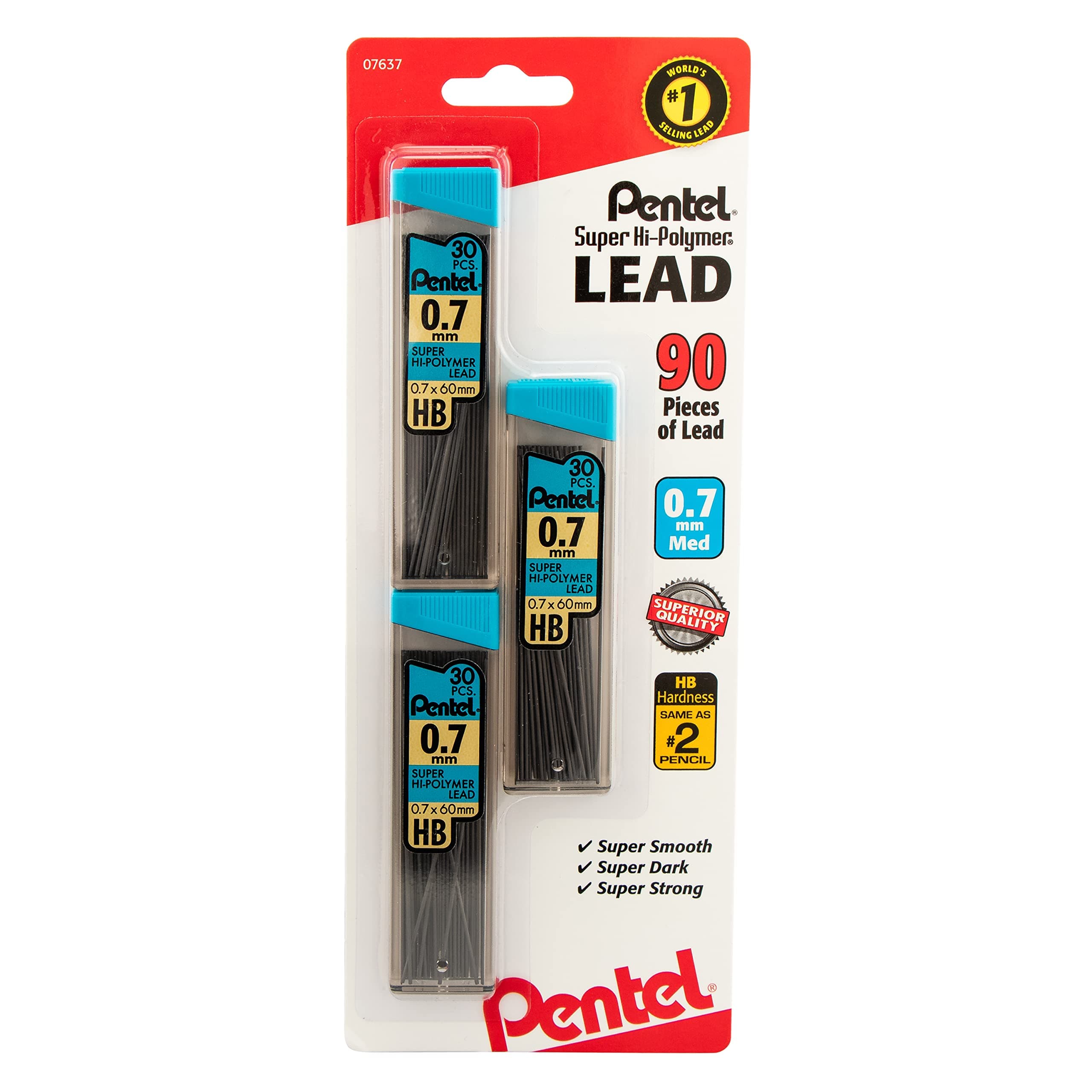 Pentel® Super Hi-Polymer® Leads, 0.7 mm, Medium, HB, 30 Leads Per Tube, Pack Of 3 Tubes