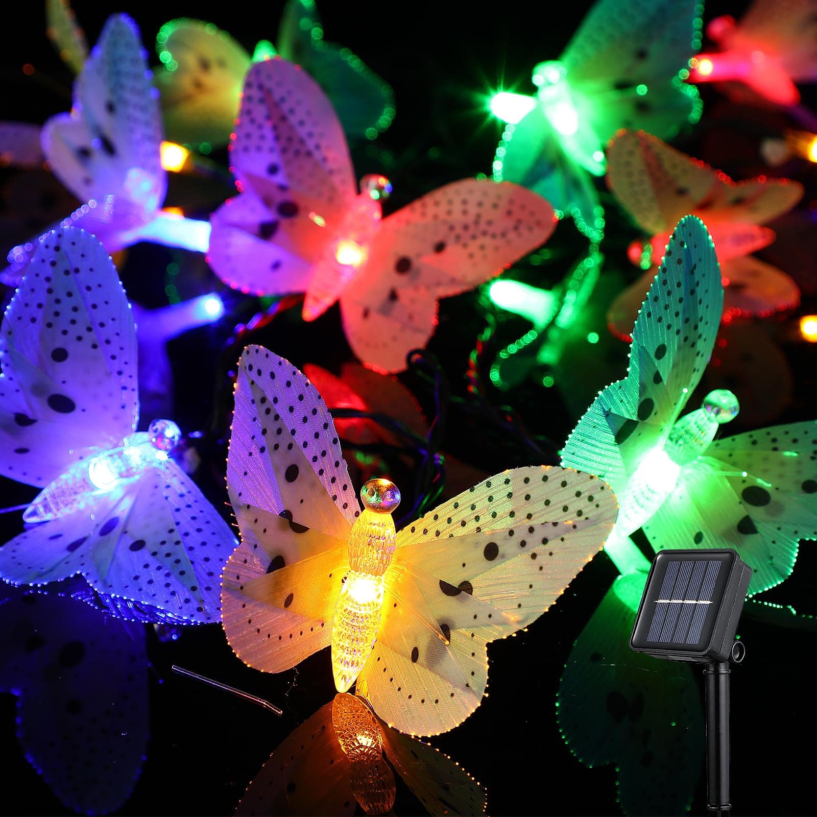 Ledmomo LED slolar string light, multi-colour butterfly fairy lights, waterproof, outdoor lighting, home garden, patio, lawn party decor lighting