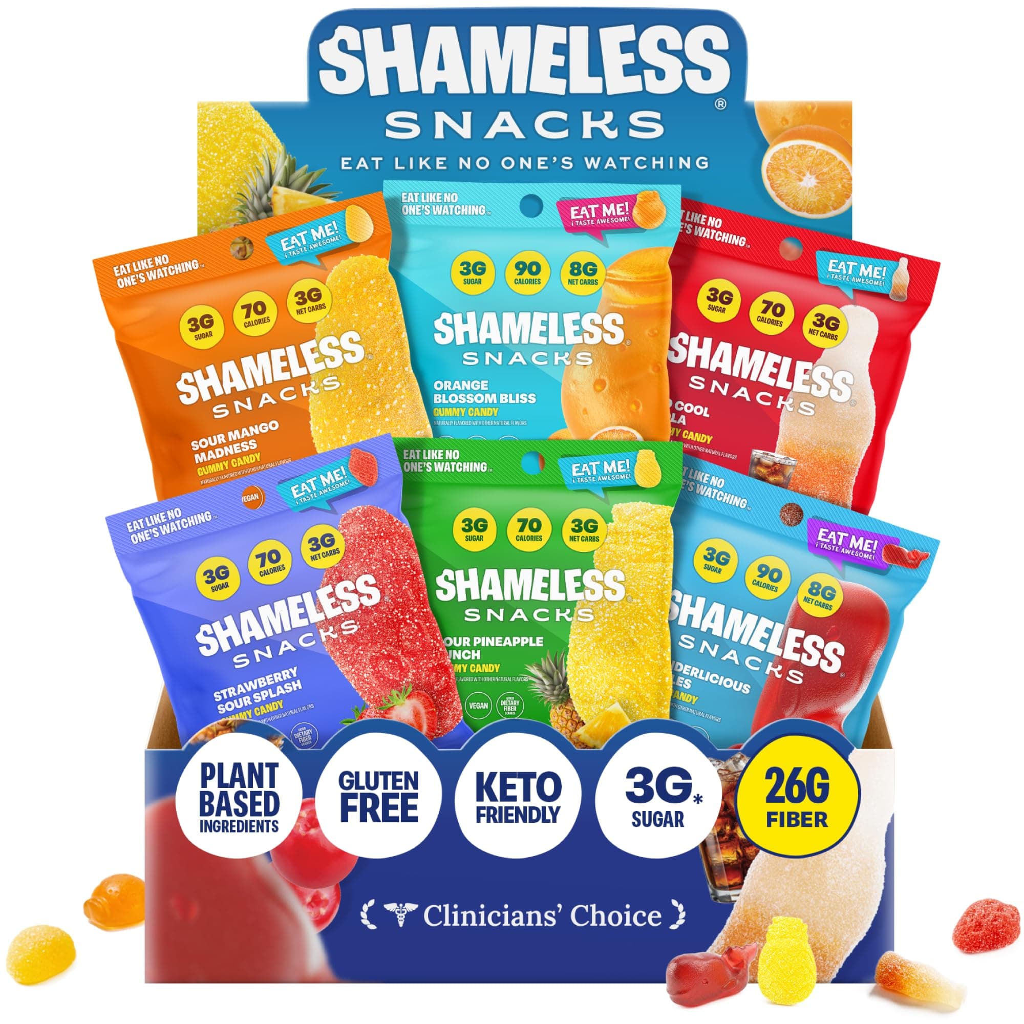Snacks Candy Carnival - Healthy Low Sugar Snacks with Pineapple, Mango, Orange, Strawberry & Cola Gummies - Vegan, Gluten-Free, Low-Calorie Candy Variety Pack