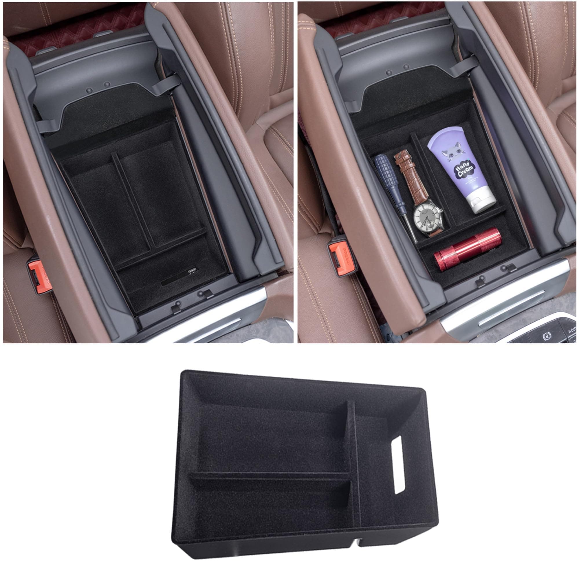 Flocking Material Center Console Organizer Tray Compatible with BMW X5 G05 X7 G07 (2019-2025) and X6 G06 (2020 2021 2022 2023 2024 2025) Accessories Flocked Interior Armrest Insert Storage Box