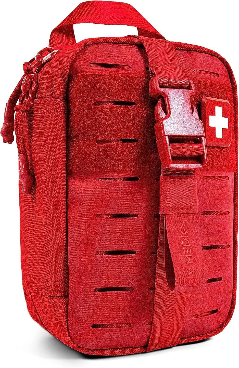 MyFak Mini First Aid Kit - Small and Lightweight for Camping Hiking and Backpacking - IFAK with 70 Items - HSA/FSA Great for Travel - Red