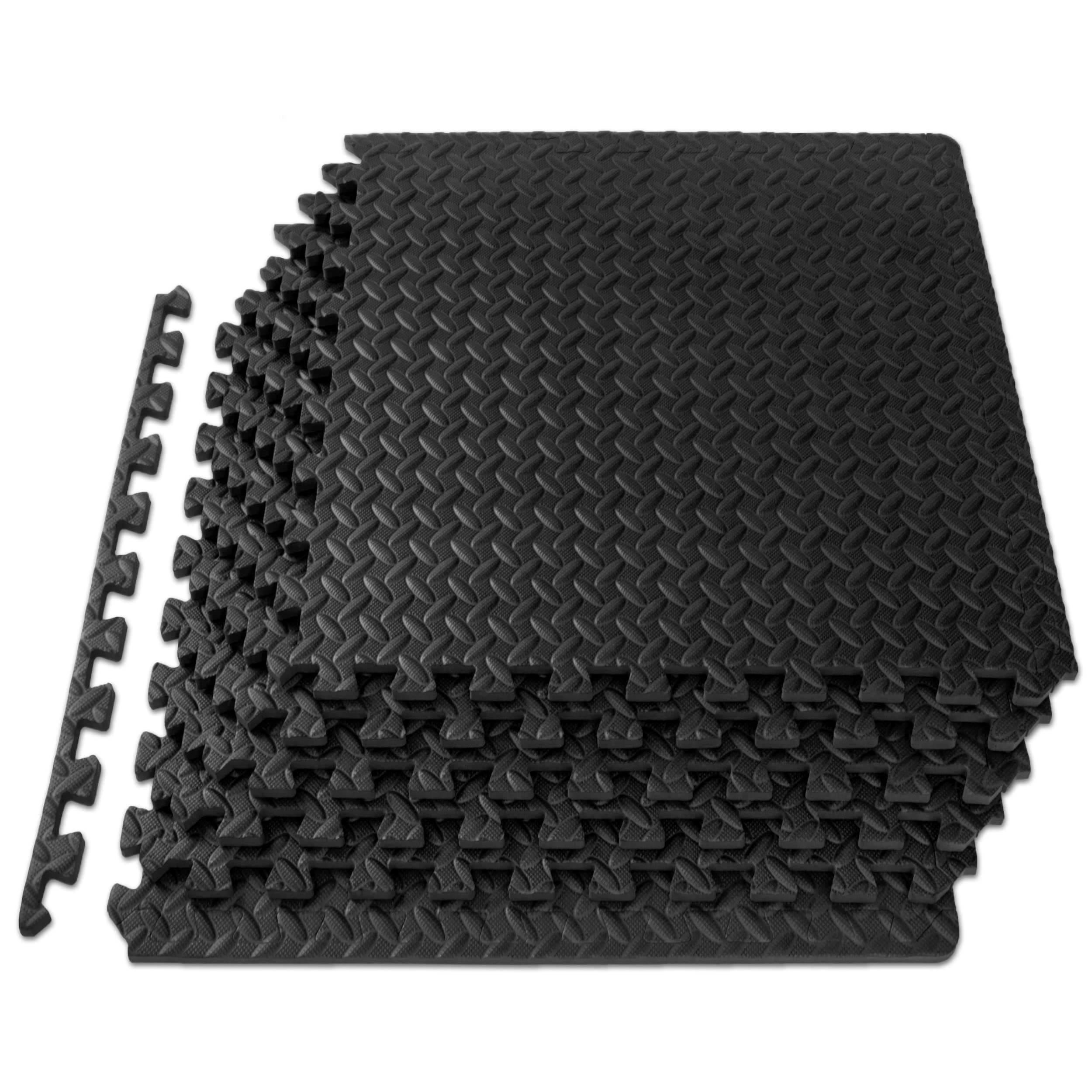 Puzzle Exercise Mat ½ in, EVA Interlocking Foam Floor Tiles for Home Gym, Mat for Home Workout Equipment, Floor Padding for Kids, Black, 24 in x 24 in x ½ in, 24 Sq Ft - 6 Tiles