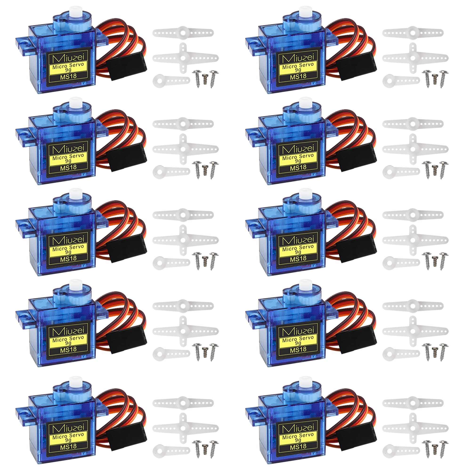 Miuzei 10 pcs SG90 9G Micro Servo Motor Kit for RC Robot Arm Helicopter Airplane Remote Control