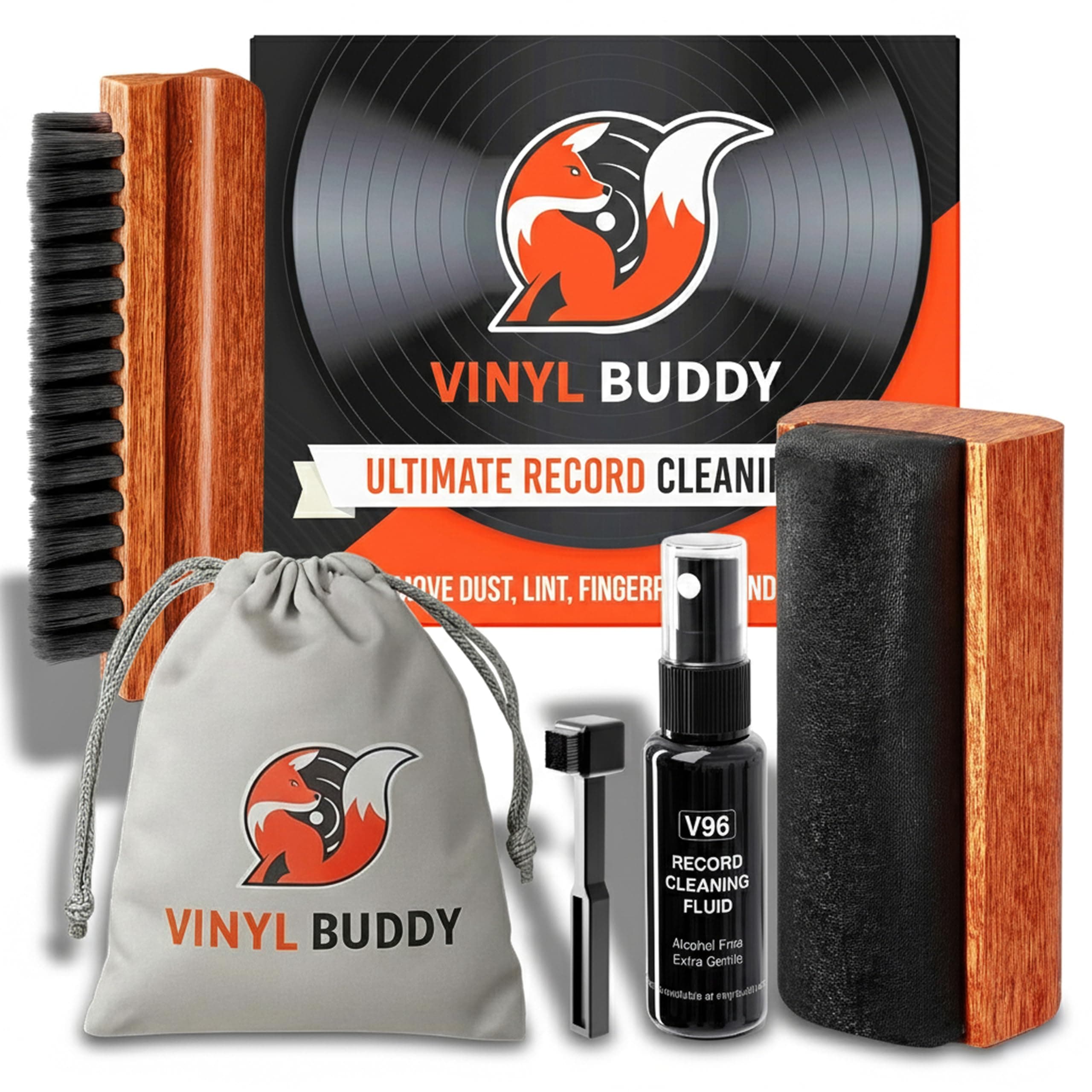 Ultimate 5-Piece Vinyl Record Cleaning Kit | Includes: Velvet, Microfiber & Stylus Brushes, Cleaning Solution & Storage Pouch