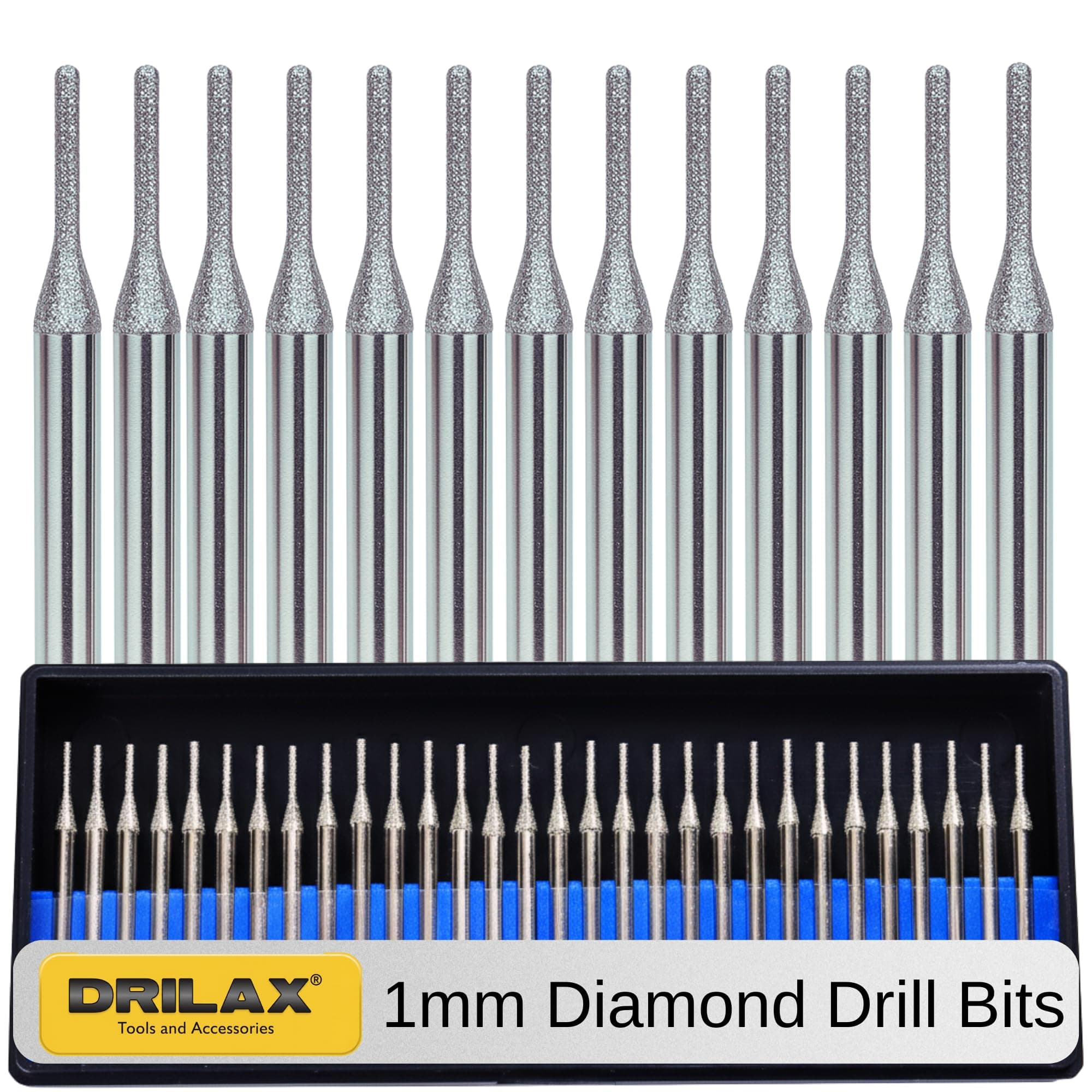 1mm Diamond Drill Bit Set 30 pcs Compatible with Dremel Cylindrical Burr Kit Jewelry Beach Sea Glass Shells Gemstones Lapidary 30pcs. Case Included