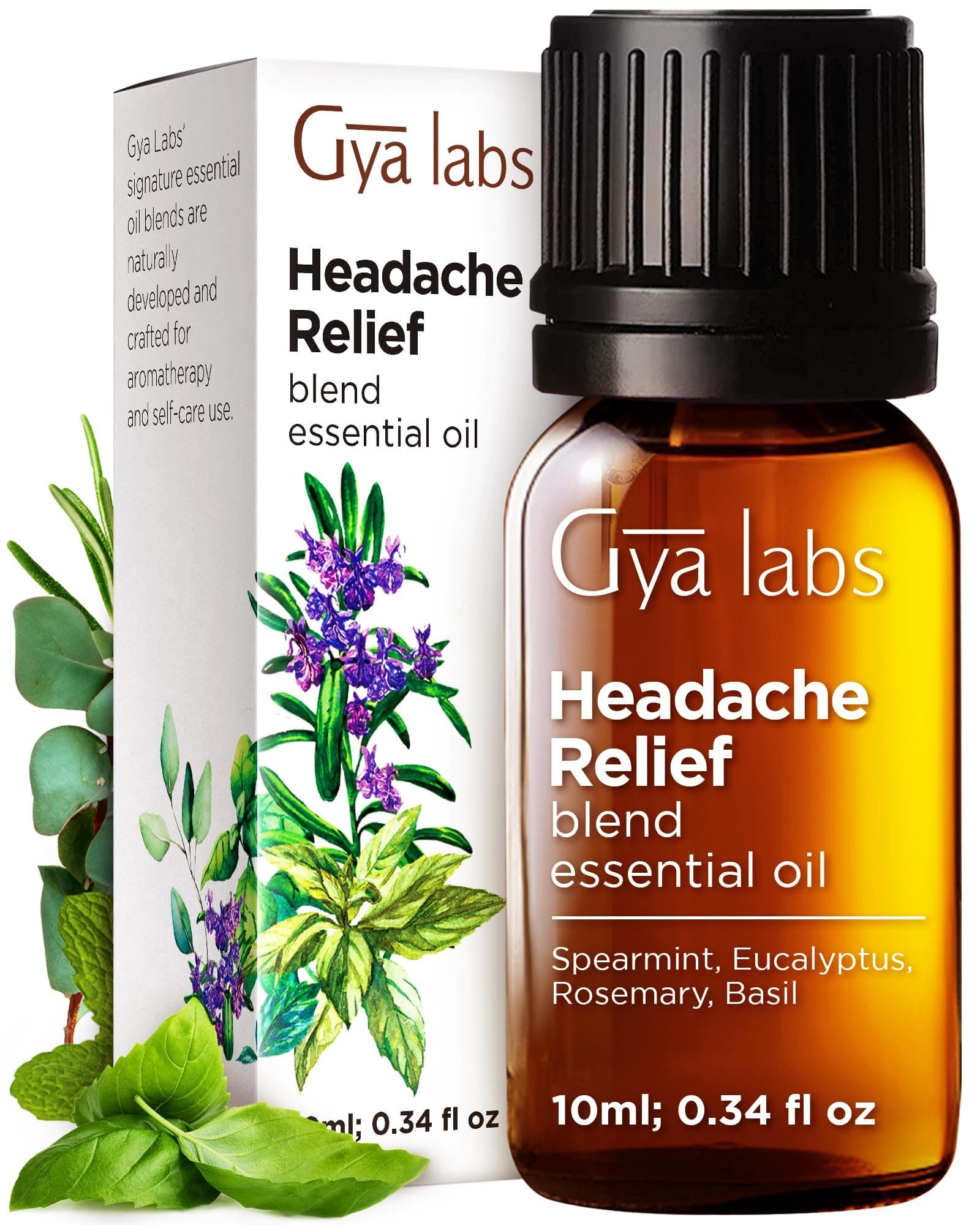Gya Labs Headache Essential Oil Blend for Diffuser, Aromatherapy, Massage & DIY - 100% Pure Natural Ingredients of Spearmint, Rosemary & Eucalyptus (0.34 Fl Oz)