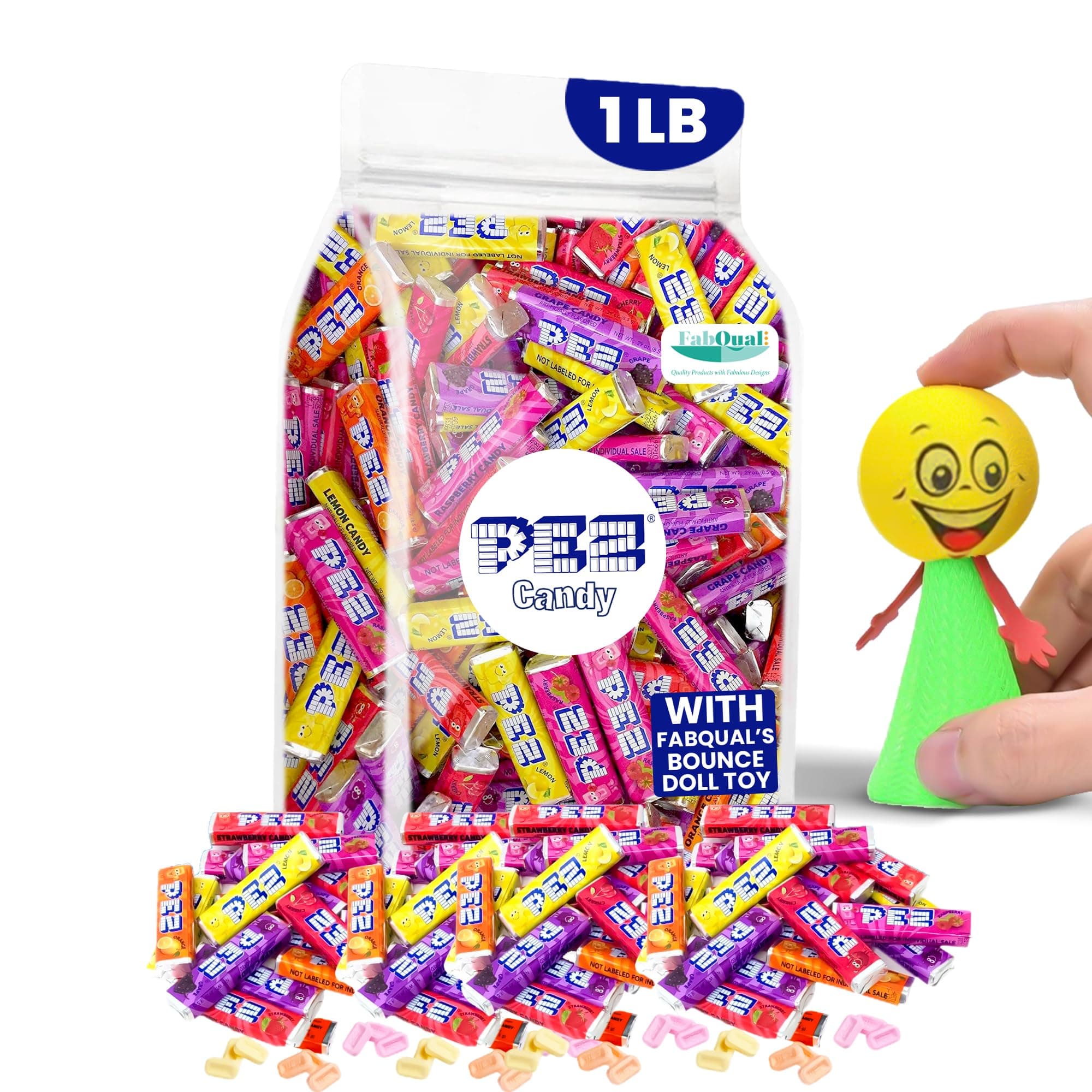 FabQual's Pack - PEZ 1LB Variety Bag Assorted Pez Candy Refill, Variety Pez Refills Fruit Chews Candy Fruit Candy Bulk Mix Pez Candy Bulk Pez Candy Chews Pez Candies Bulk Vintage Candy Pez Bulk