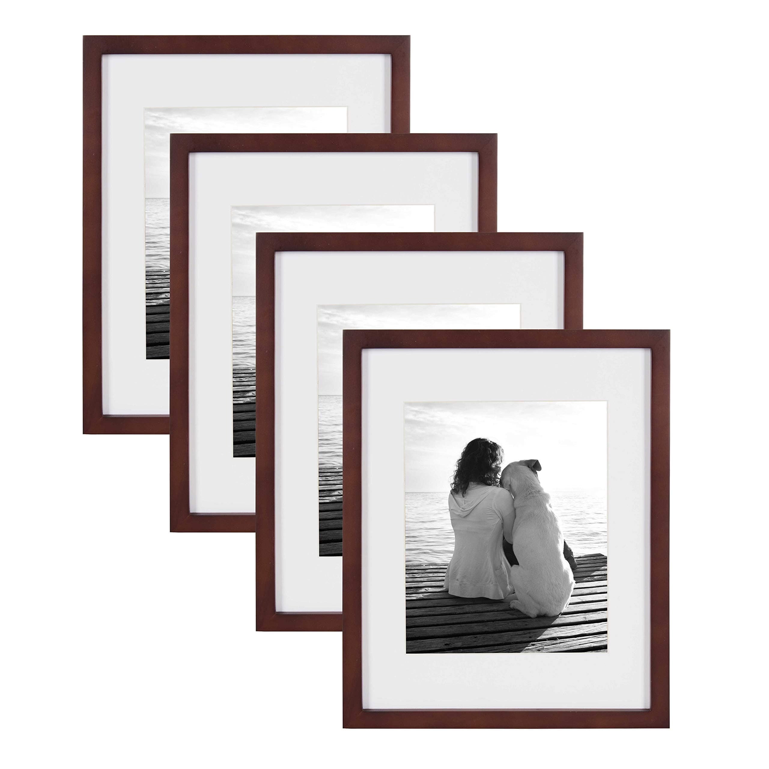 DesignOvation Gallery Wood Photo Frame Set for Customizable Wall Display, 11x14 matted to 8x10, Walnut Brown