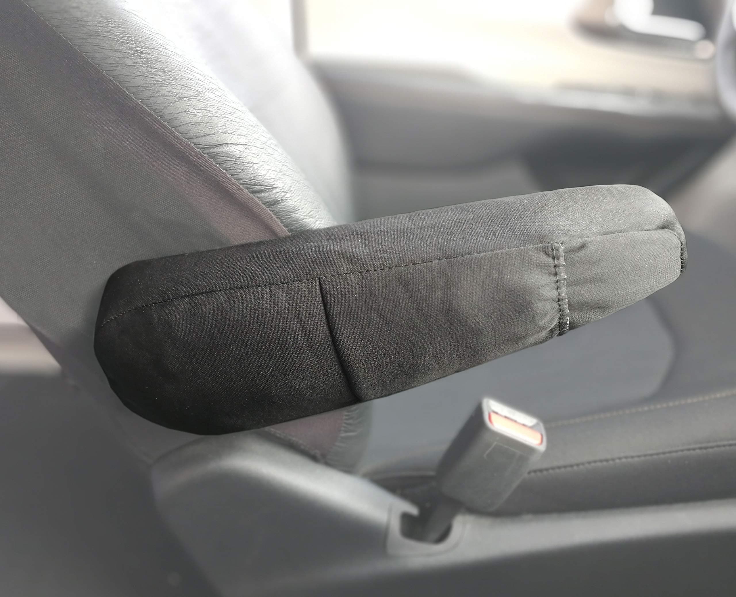 Breathable Polyester Side Armrest Cover with Convenient Storage Pocket - Center Console Protector for Captains' Chairs - Universal Fit for SUVs, Trucks, and Vans - Soft Elbow Support - Black