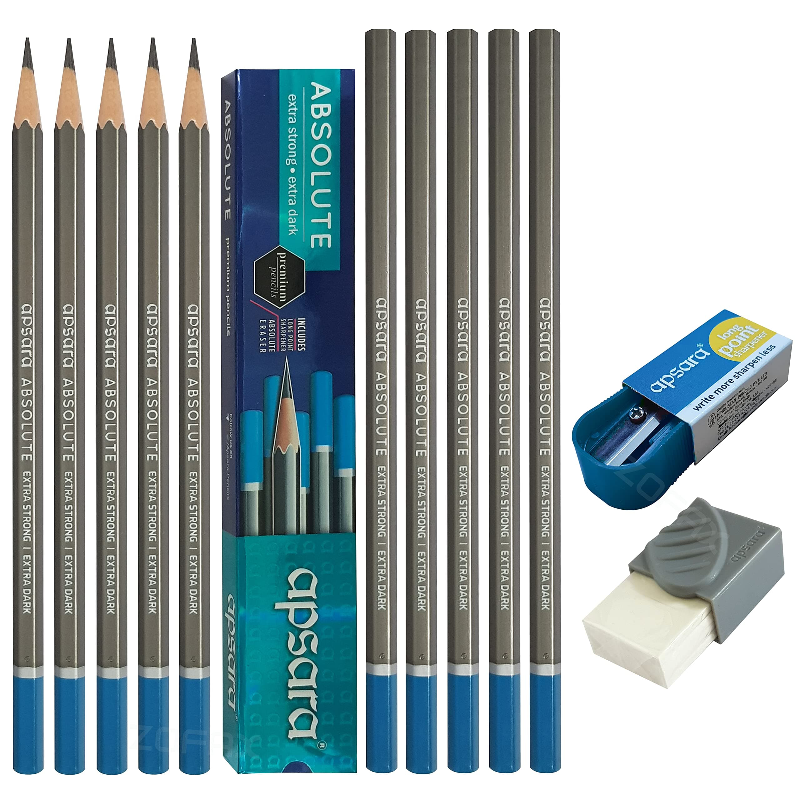 APSARA Absolute Premium Extra Strong Extra Dark Triangular 10 Pencils Eraser Sharpener