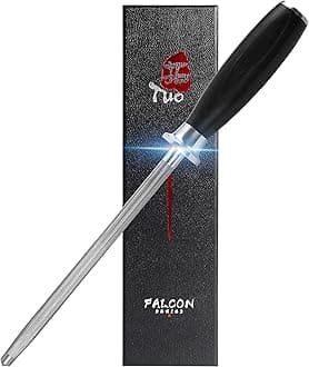 Knife Sharpener Rod, 8 Inch Honing Rod for Kitchen Knife Sharpening, Professional Sharpening Steel with Ergonomic Pakkawood Handle, High Carbon German Steel, Falcon Series