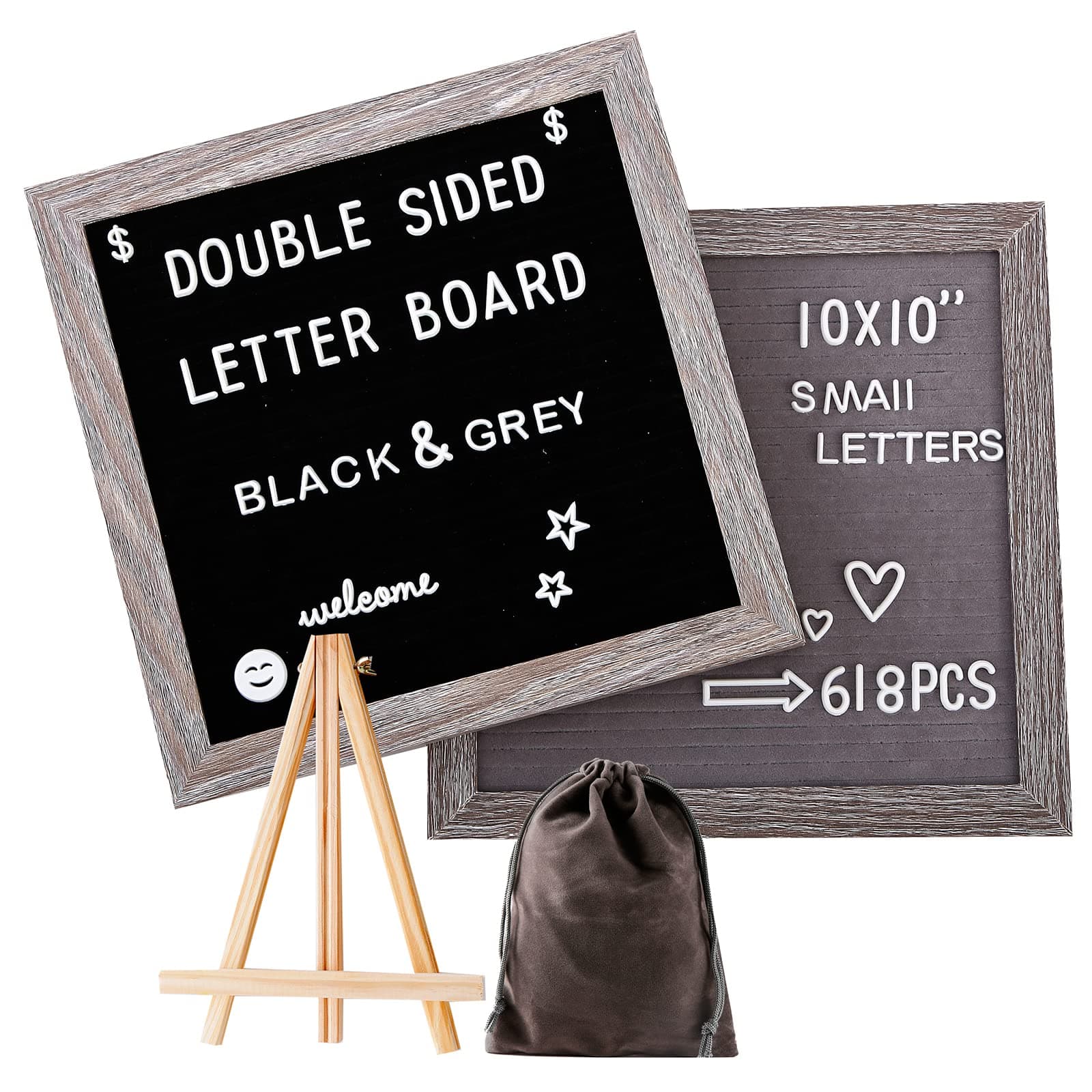 Letter Board Felt Letter Board Double Sided with 10x10in Rustic Wood Frame felt board letters with Changeable Letters Numbers Symbols Message board for Baby Announcement letter board sign