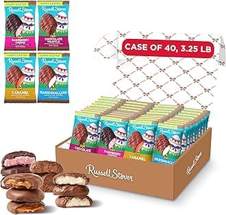 ONLINE EXCLUSIVE - Russell Stover Easter Assorted Chocolate Candy Eggs, 1.3 oz. (Pack of 40) - Marshmallow, Caramel, Truffle, Raspberry Creme - Easter Basket Chocolate Candy