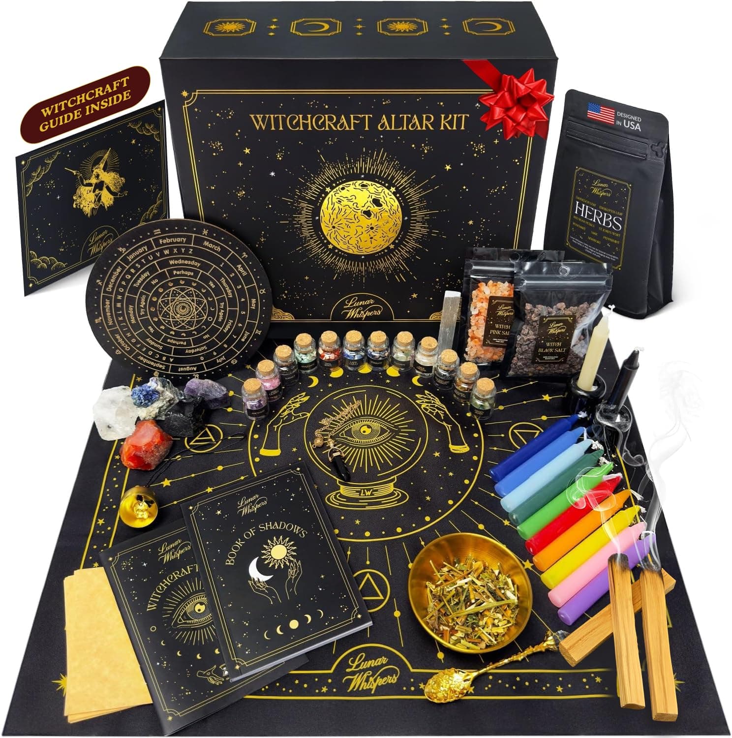 Large Witchcraft Kit 73 pcs – Premium Witch Kit for Beginners – Wiccan Supplies and Tools – Altar Supplies, Crystals, Gemstones, Herbs, Spell Candles, Palo Santo Sticks