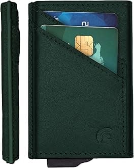 Card Holder Wallet, Racing Green Vegan Leather RFID Card Holder for Men, Minimalist Wallet Credit Card Holders for Men, Pop Up Metal Slim Credit Card Holder