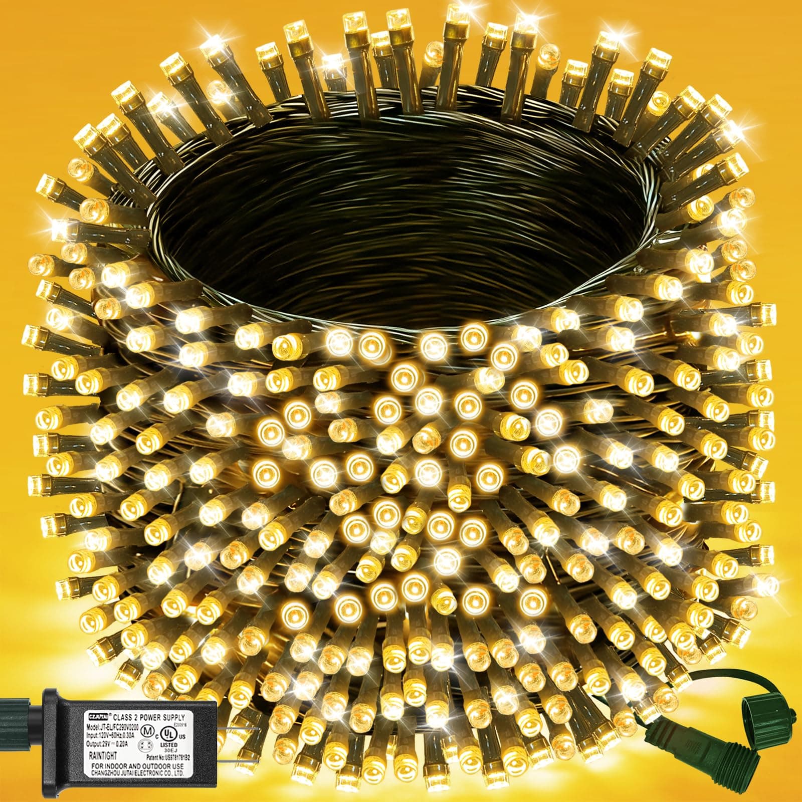 300LED Green Wire Christmas Lights with End Plug