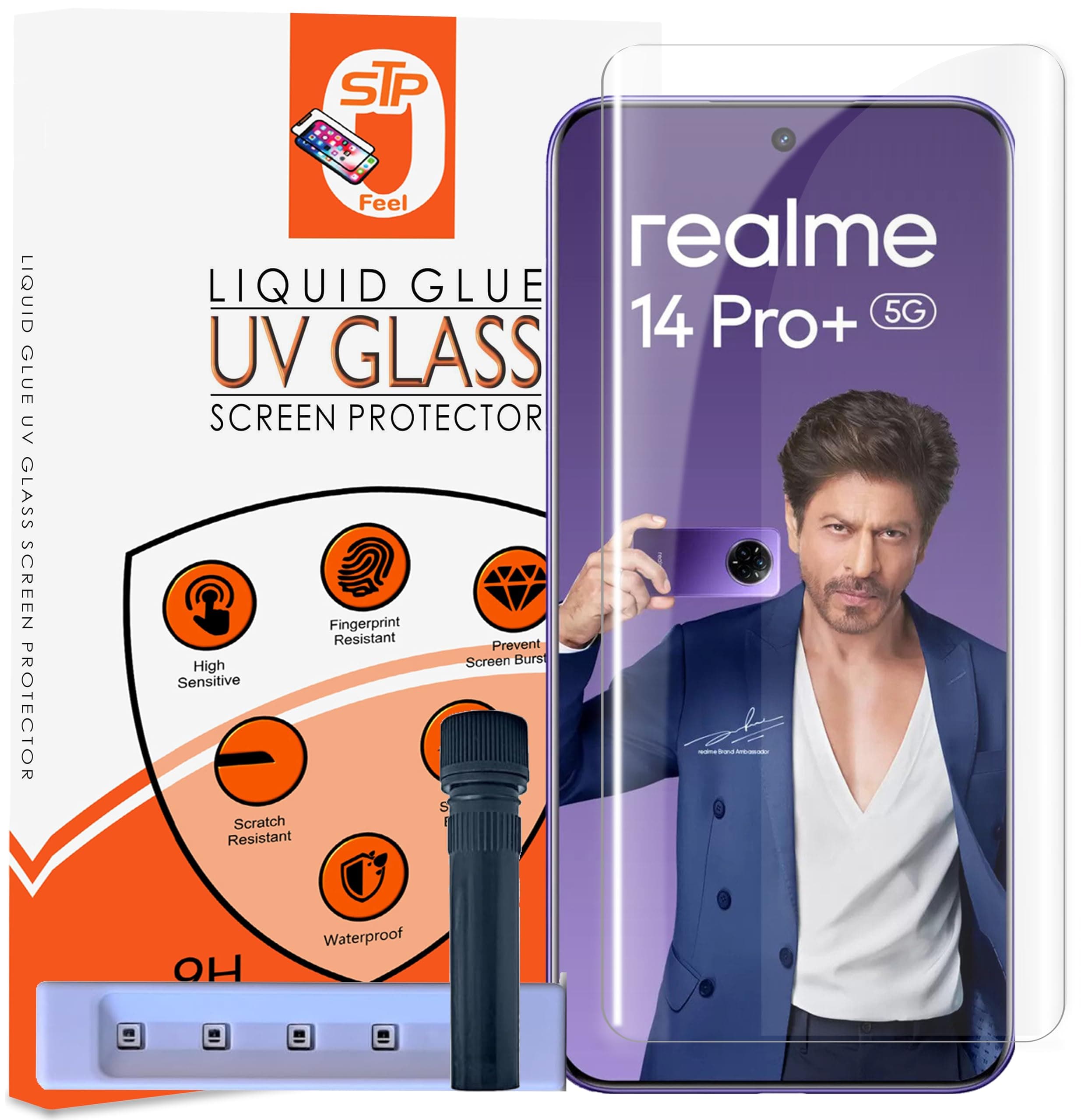 STP FEEL® HD+ UV Tempered Glass Screen Protector Guard Compatible For Realme 14 Pro Plus 5G (6.83 Inch, Pack of 1) Full Adhesive UV Curved Case Friendly HD Clarity with easy installation kit
