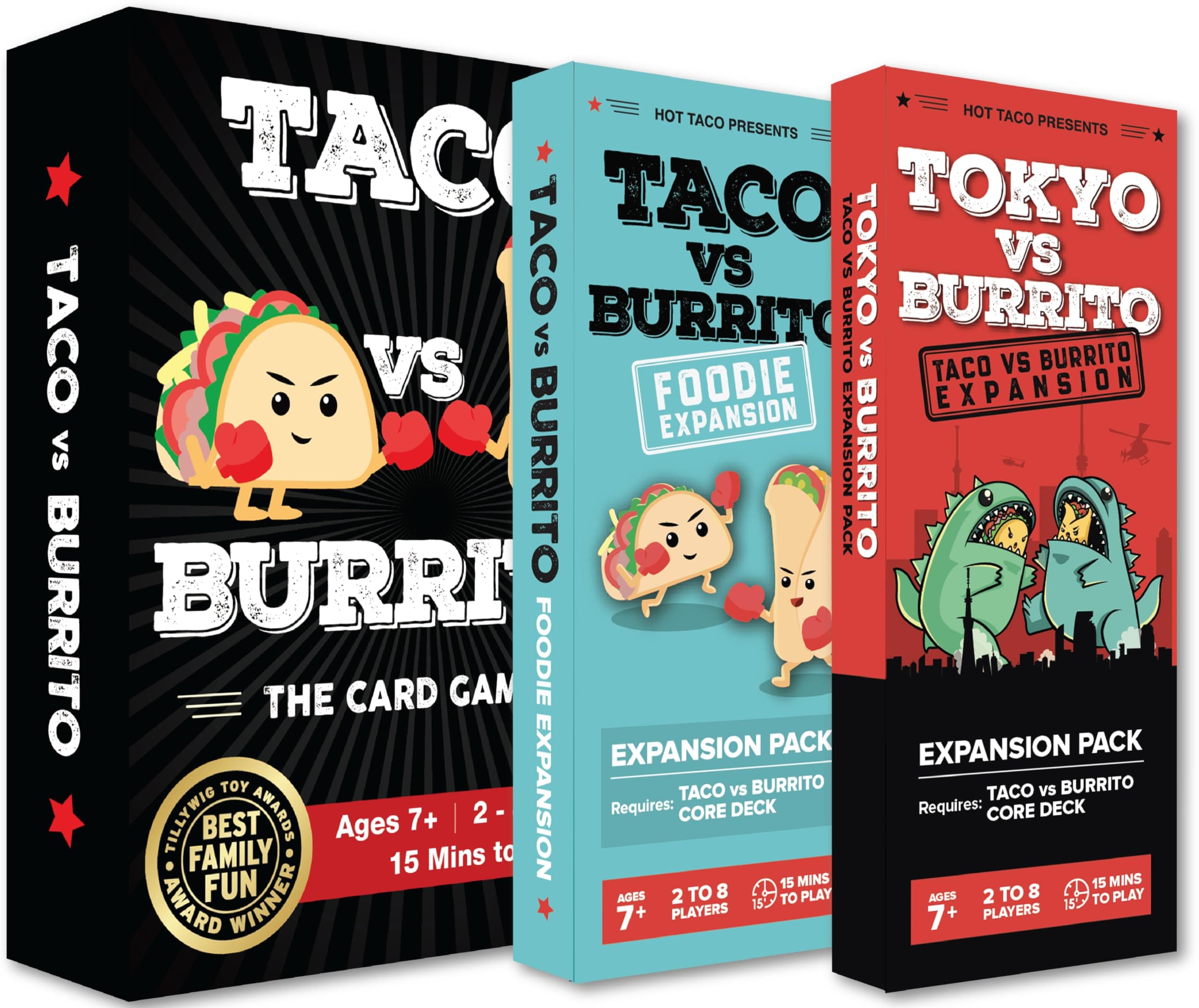 Taco vs Burrito Card Game and 2 Expansion Pack Bundle - Family Game Night and Party Game for Kids, Teens, and Adults - 2-8 Players - The Wildly Popular Surprisingly Strategic Card GameClimatePartner certified