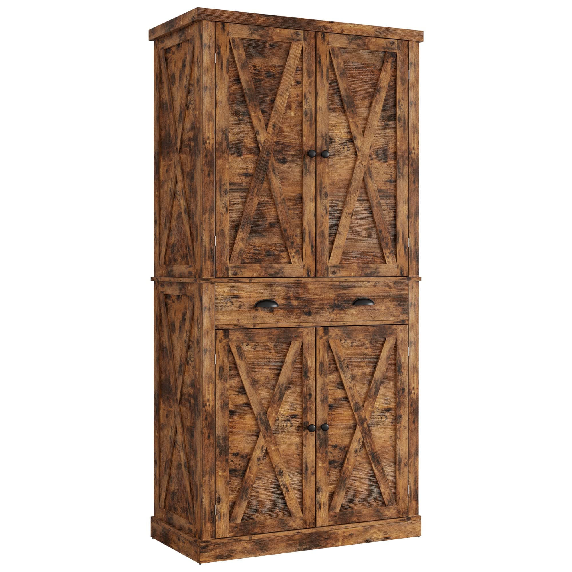 IRONCK Kitchen Pantry Storage Cabinet 72.6" H, with Barn Doors, Drawer, 4 Adjustable Shelves, Freestanding Cupboard for Dining Room Living Room, Laundry, Vintage Brown