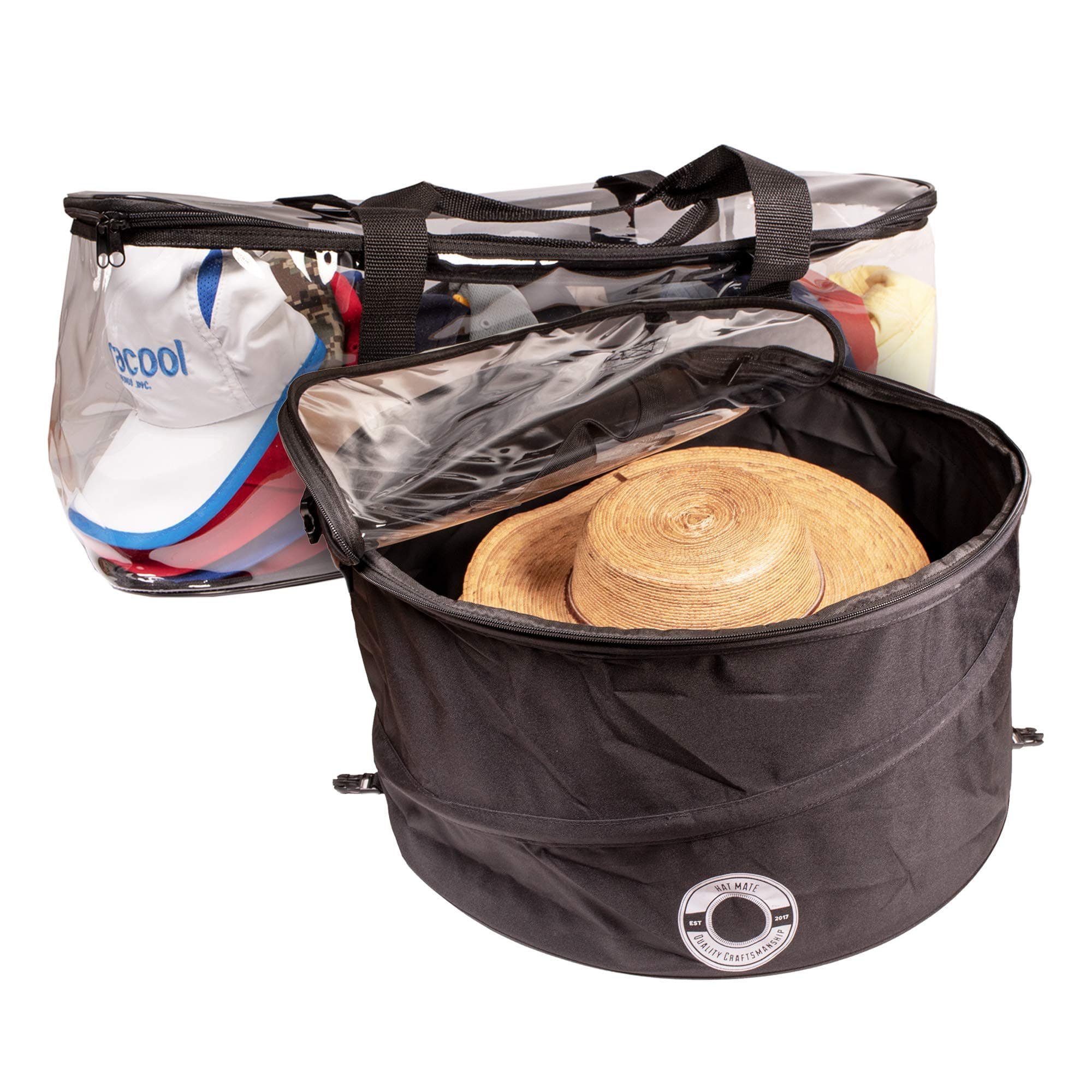 Premium Hat Pop up Storage Free Cap Storage Bag, Large Hat Storage Travel Bag Round Hat Box Container. Hat Case for Baseball Caps.Dirt & Dust Protection. HAT MATE.