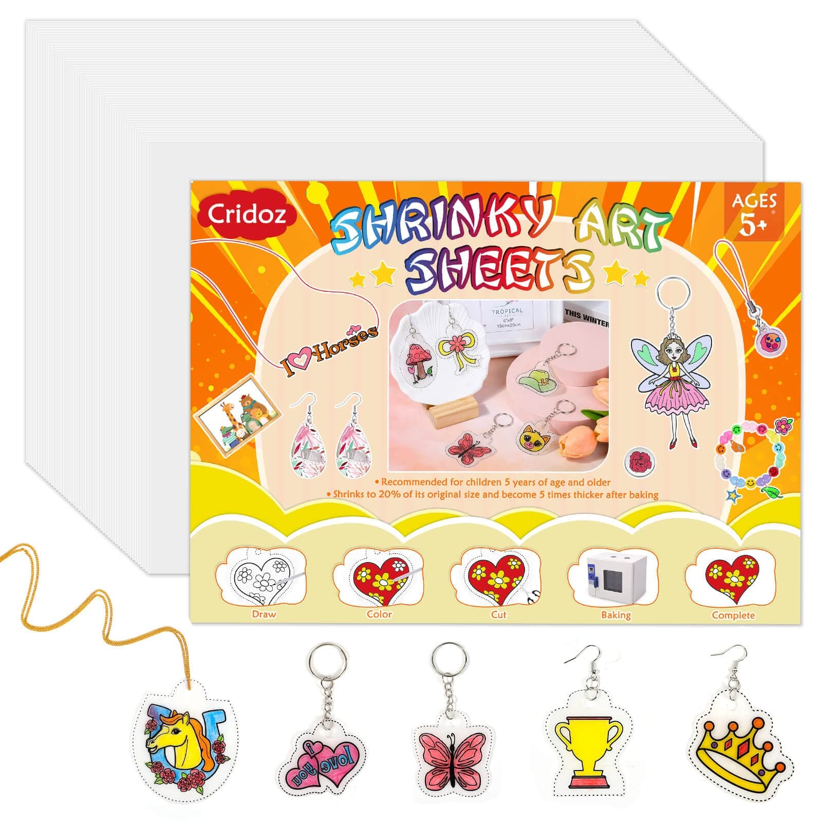 Shrinky Dink Paper, 50Pcs Shrinky Dink Sheets Shrink Plastic Film for Keychains and Kids Creative Art Craft Marking