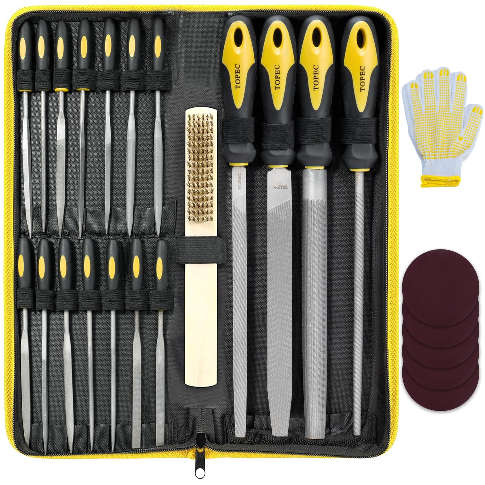 Topec 26Pcs File Set, Round and Flat File Kits are Made of High Carbon-Steel, Ideal Wooden Hand Tool for Woodwork, Metal, Model & Hobby Applications