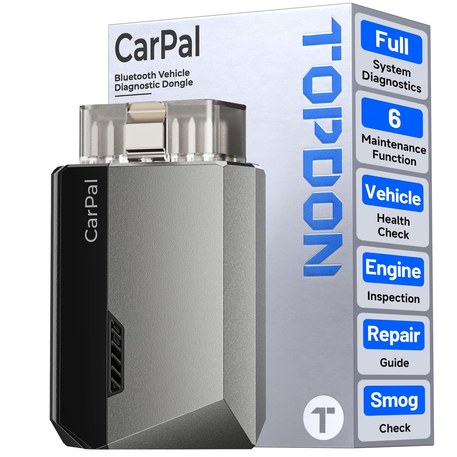 TOPDON Carpal OBD2 Scanner Bluetooth - Scanner for Car, All System Diagnostic Tool for iOS & Android, Vehicle Health Check, 6 Maintenance Services, Smog Check, Repair Guide, Performance Test