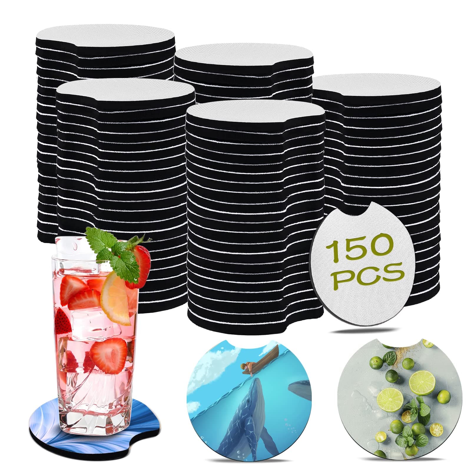 - 150 PCS Sublimation Blank Car Coasters, 2.75 in Circular Opening Blank Sublimation Coasters for Sublimation Thermal Transfer Heat Press Printing