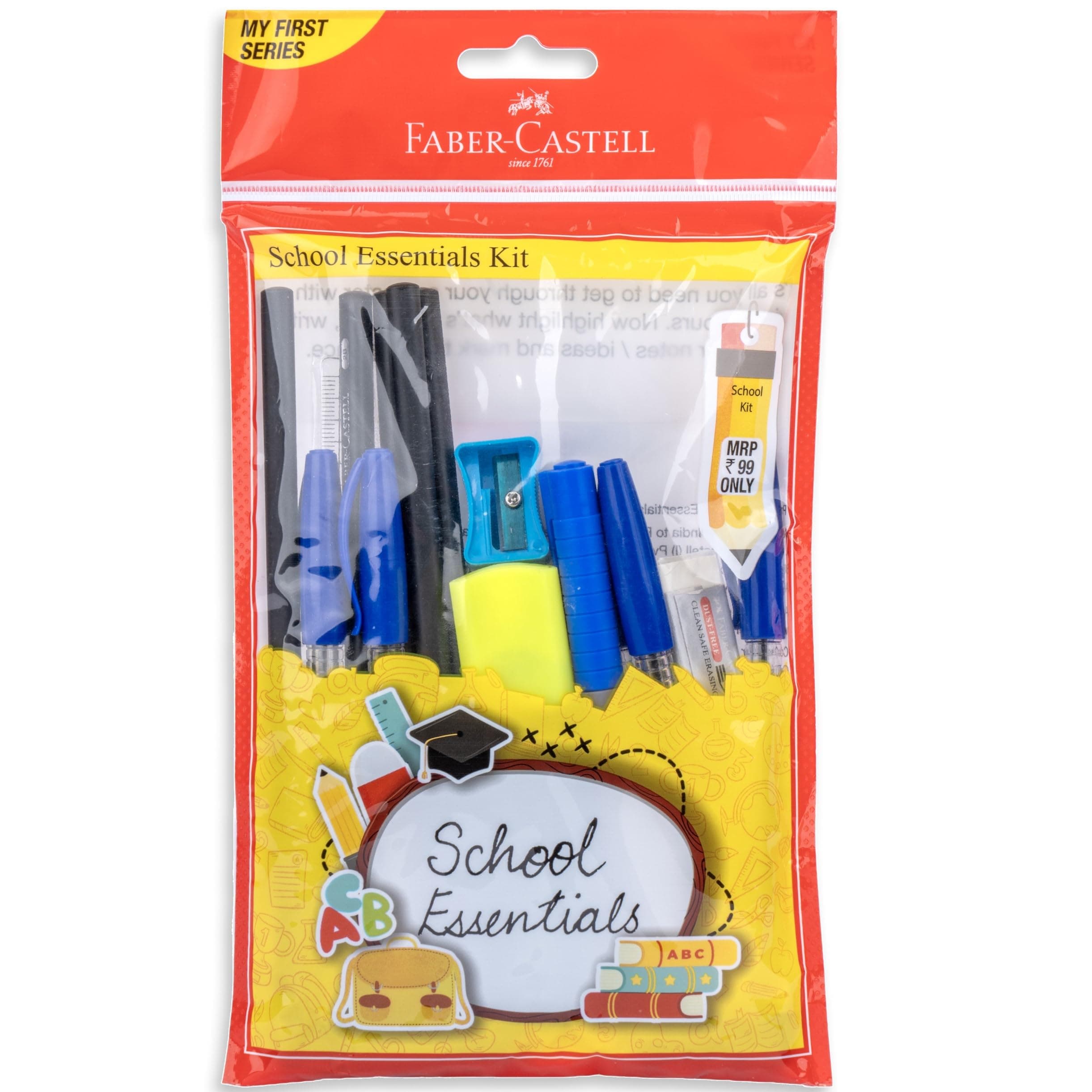 Faber-Castell School Essential Kit – Ink Blue | Ergonomic Triangular Grip Pencils, Smooth Writing, Break-Resistant Lead | Includes Eraser & Sharpener | Ideal for Students & Professionals
