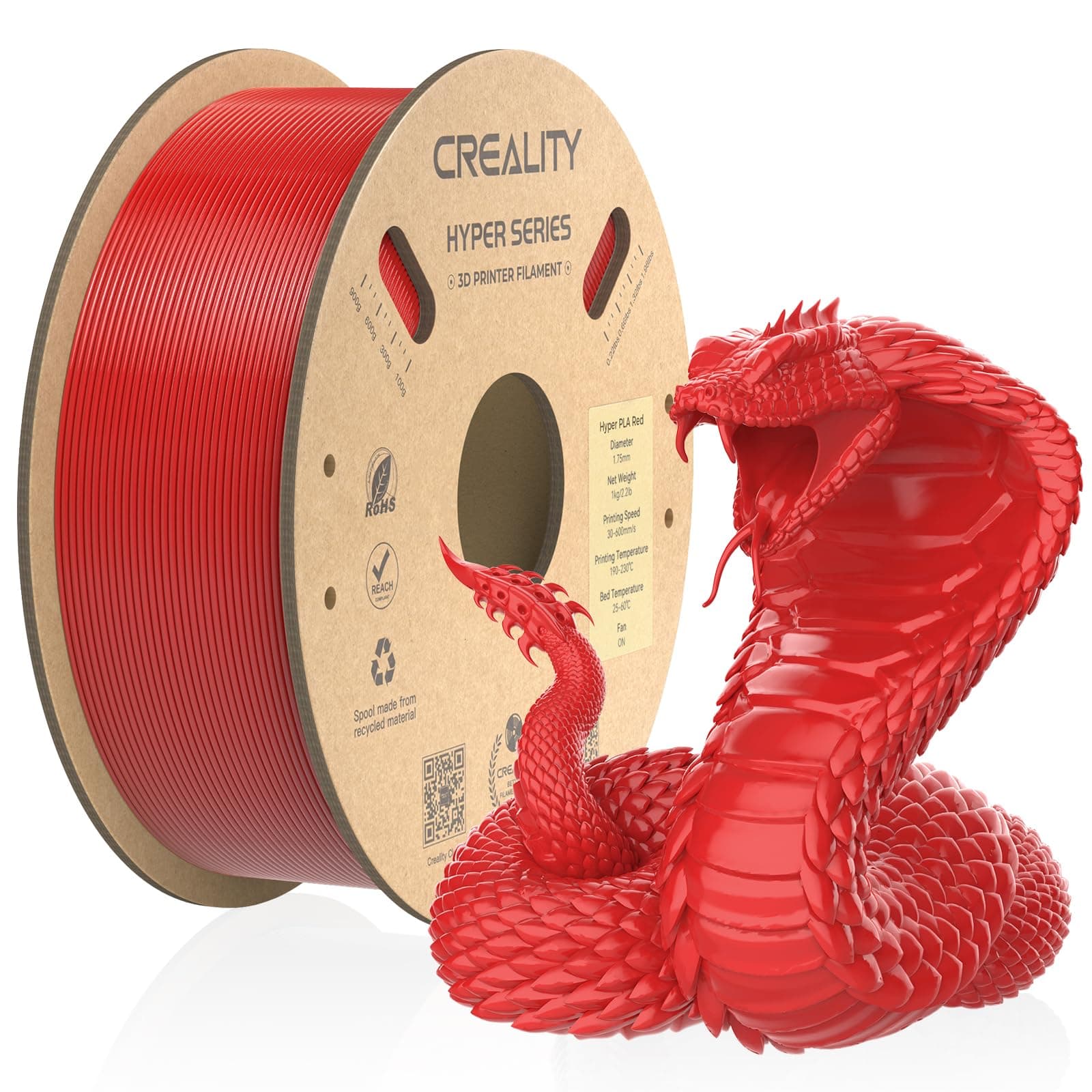 CrealityOfficial 3D Printer Filament, Hyper PLA High Speed Filament, 1.75mm 3D Printing Filament for High-Speed Printing, Dimensional Accuracy +/-0.02mm, 1kg/Spool - Red
