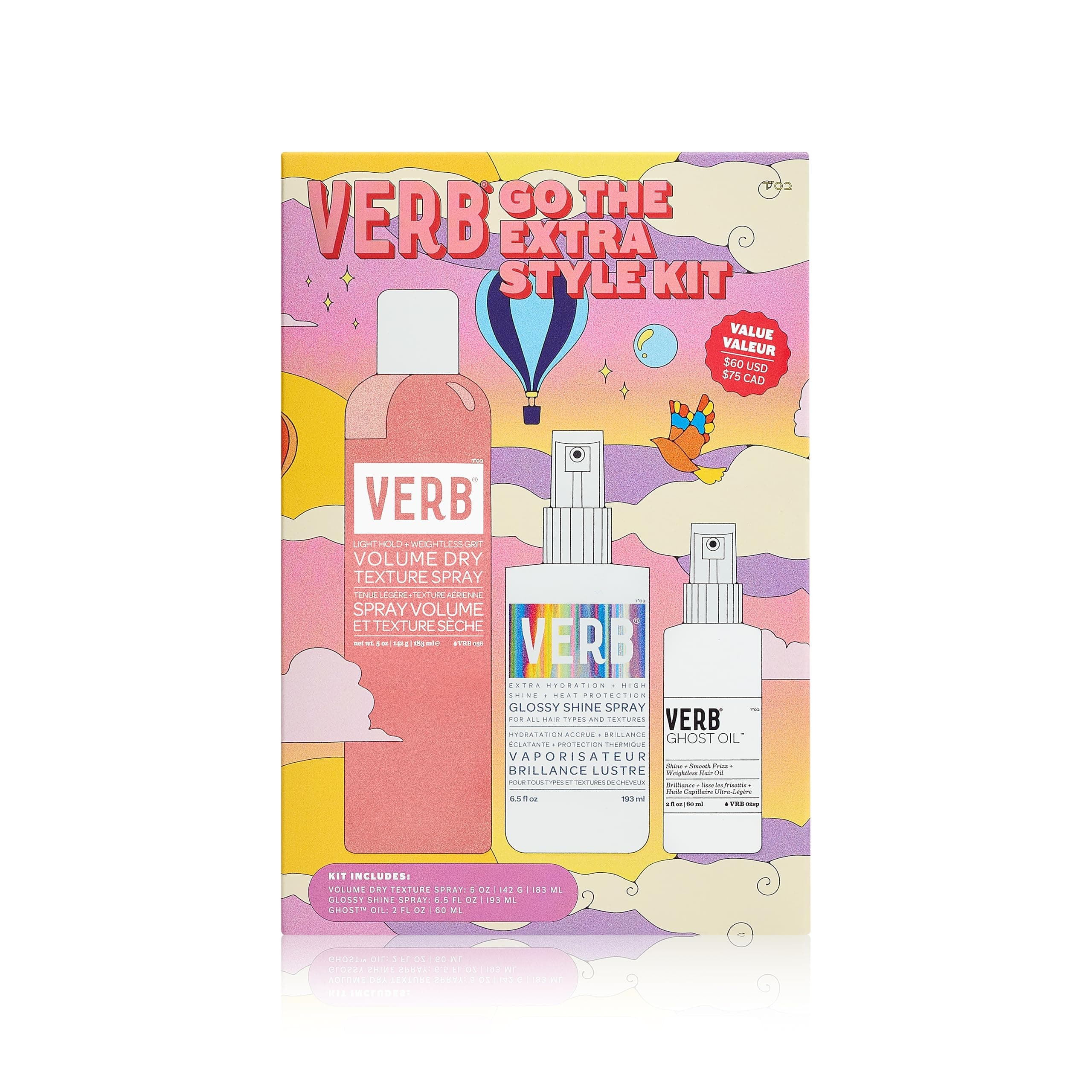 VERB® Go the Extra Style kit with Weightless Formulas to Add High Shine and Added Volume, Get Great Hair On the Go