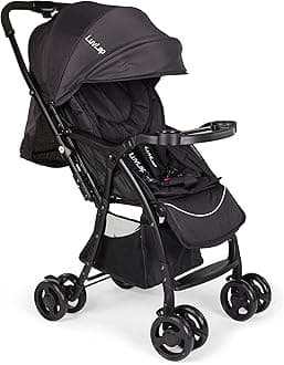 LuvLap Spark Baby Stroller,Pram for Baby with 5 Point Safety Harness,Spacious Cushioned Seat with Side Padding,Multi Level Seat Recline,Lightweight Baby Stroller for 0 to 3 Years (Black)